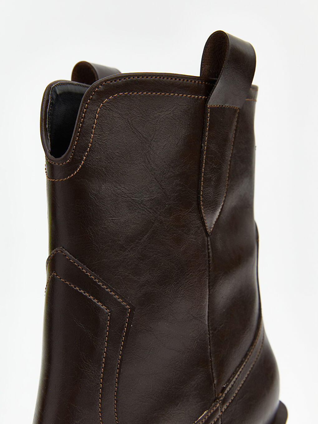 Kahverengi Deri Görünümlü Kadın Topuklu Bot-6