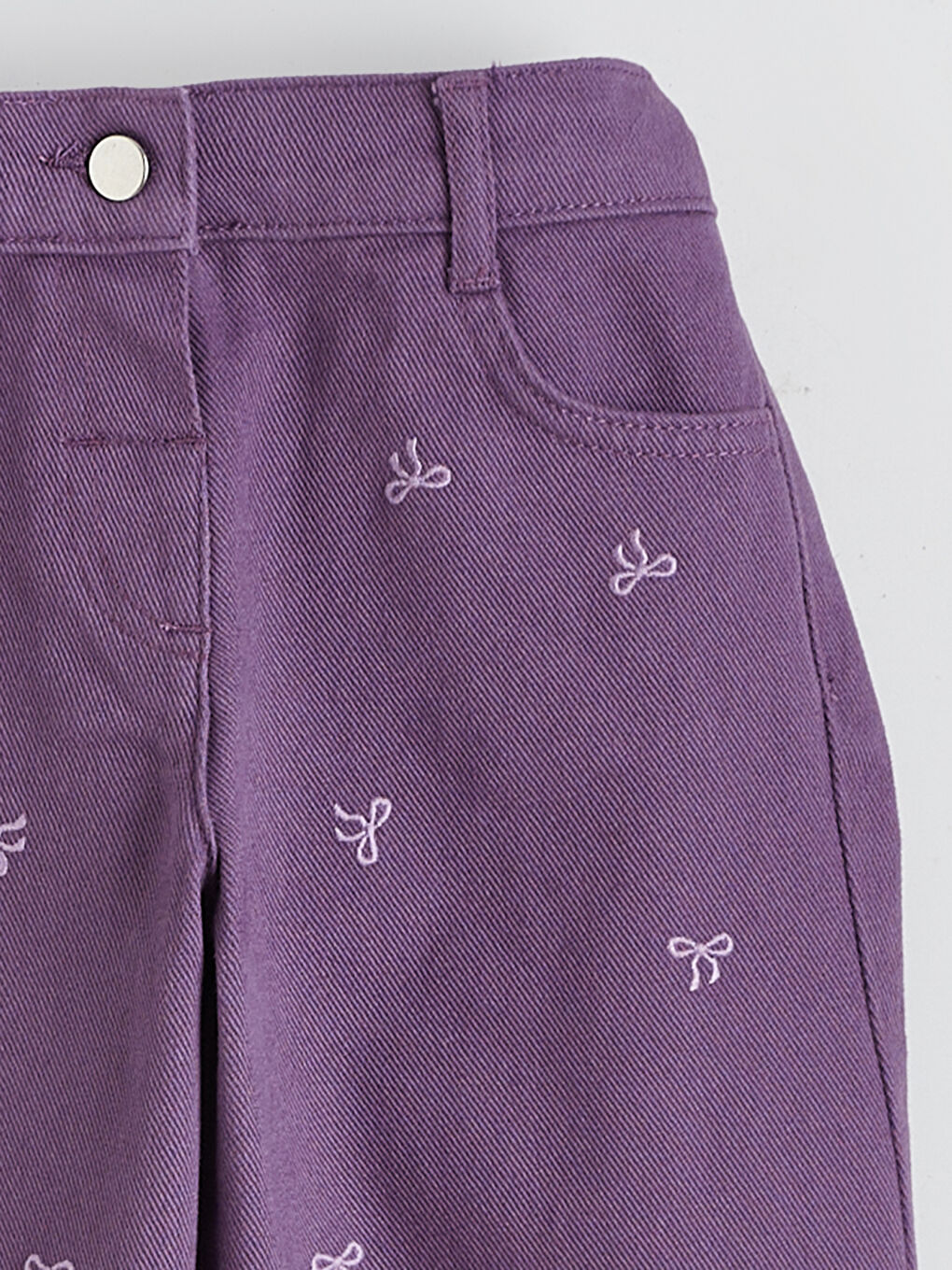 Mor Fiyonk Nakışlı Kız Çocuk Pantolon-1