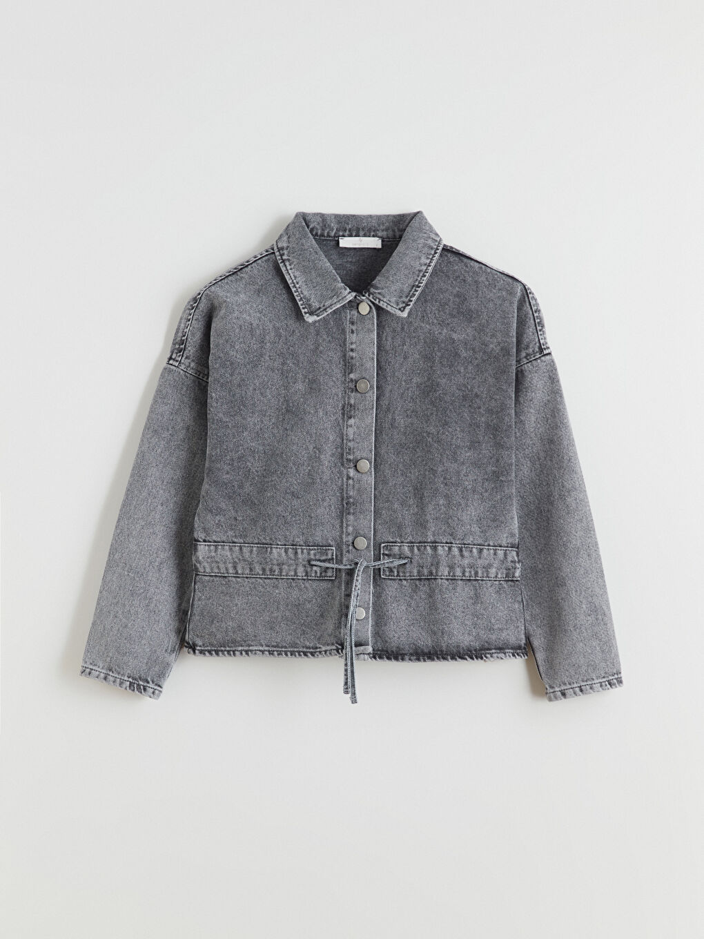 Siyah Gömlek Yaka Kadın Jean Ceket-4