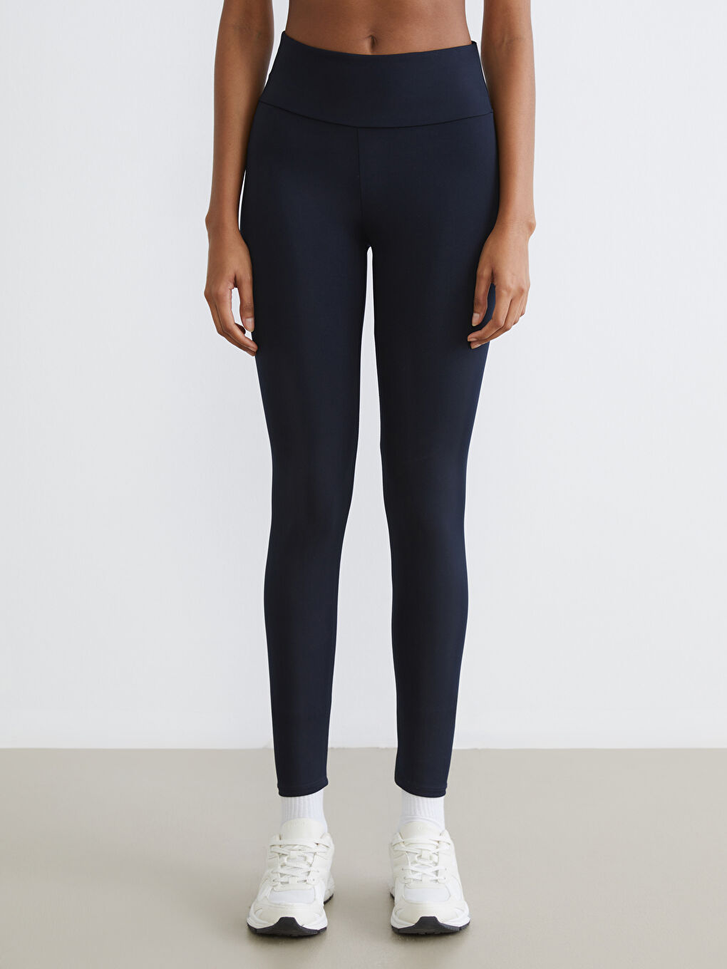 Lacivert Yüksek Bel Toparlayıcı Kadın Spor Tayt-1