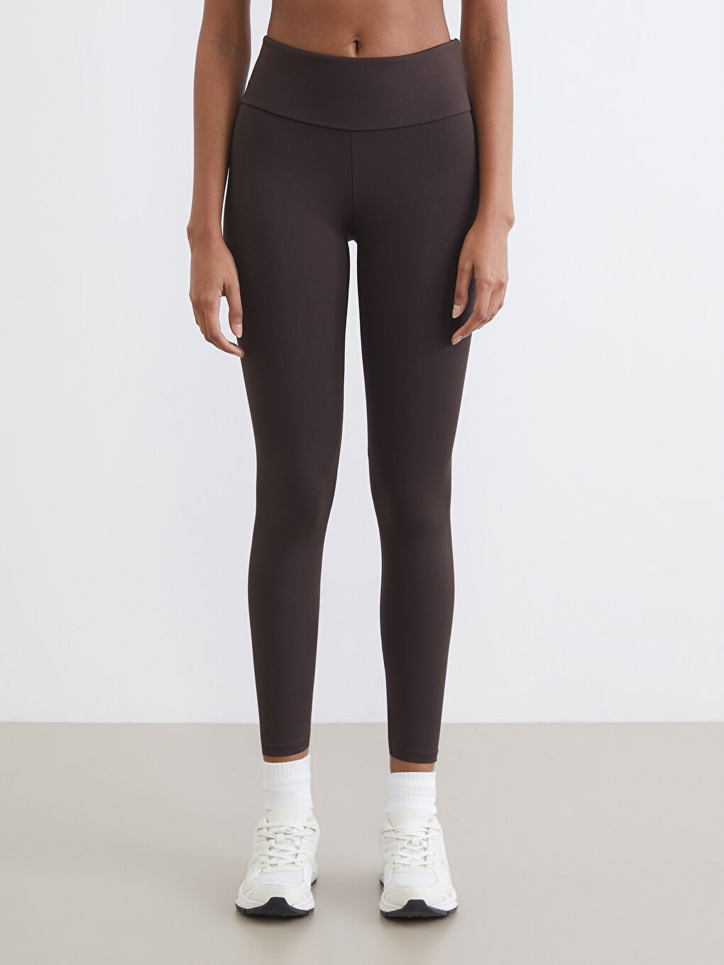 Kahverengi Yüksek Bel Toparlayıcı Kadın Spor Tayt-1