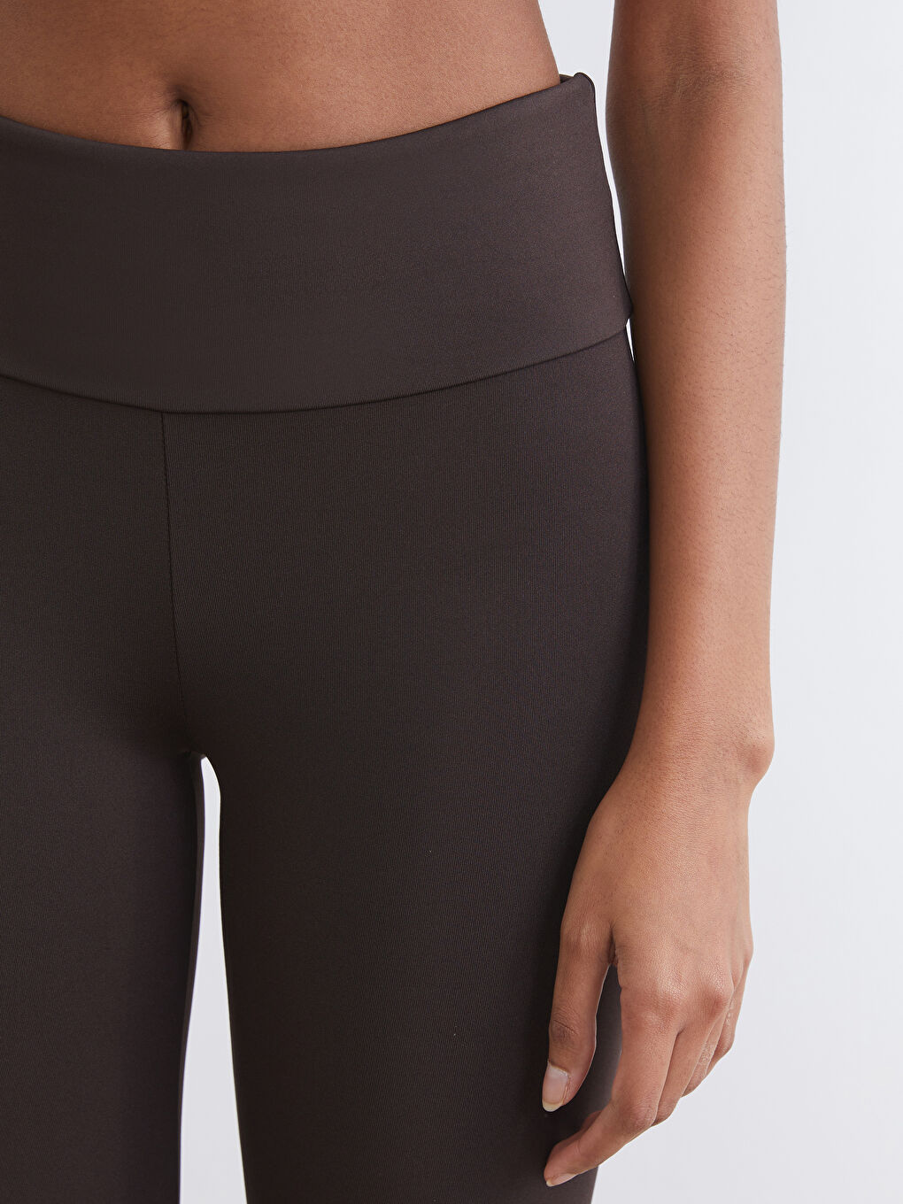 Kahverengi Yüksek Bel Toparlayıcı Kadın Spor Tayt-2