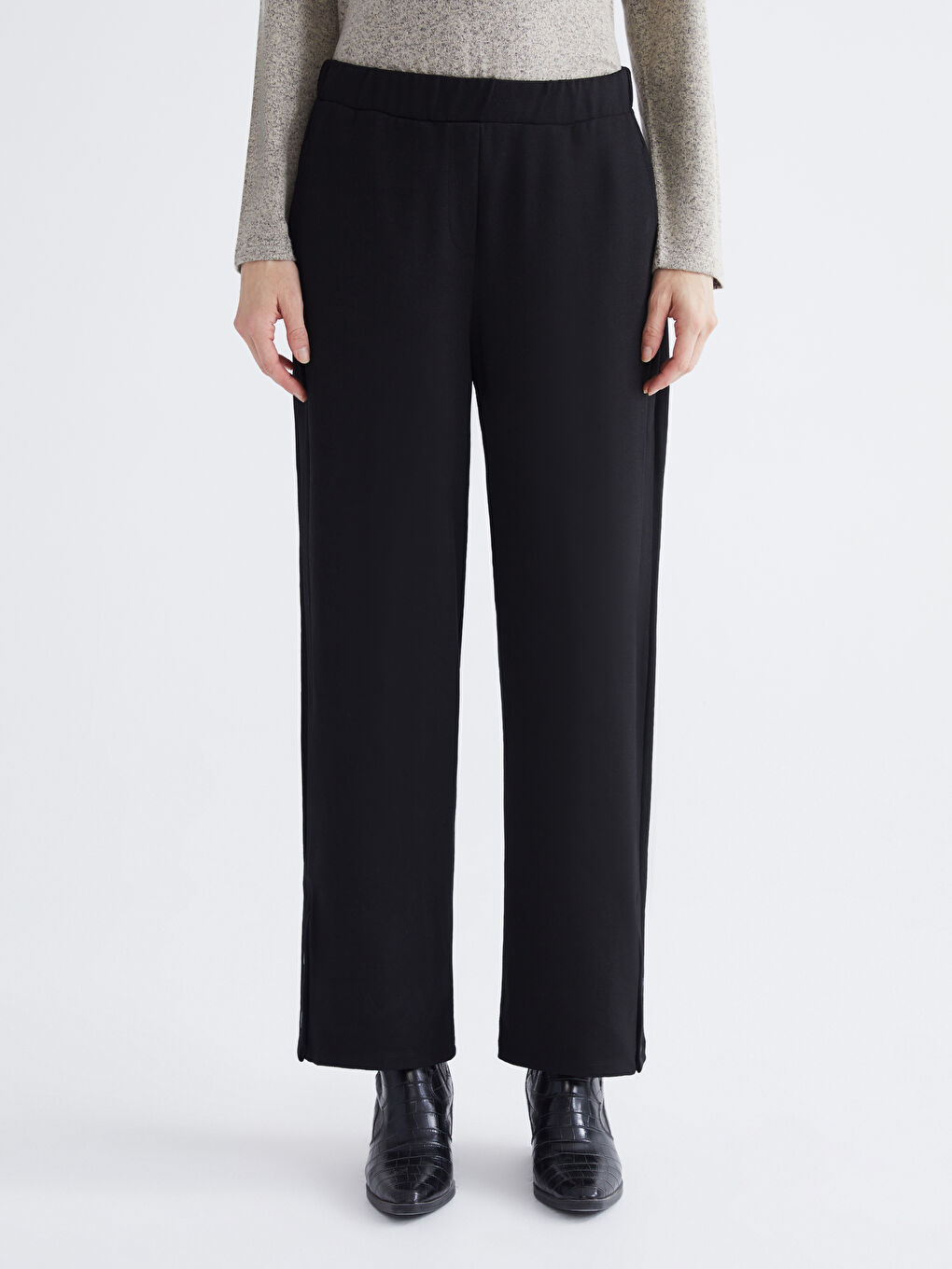 Siyah Büyük Beden Beli Lastikli Kadın Pantolon-1