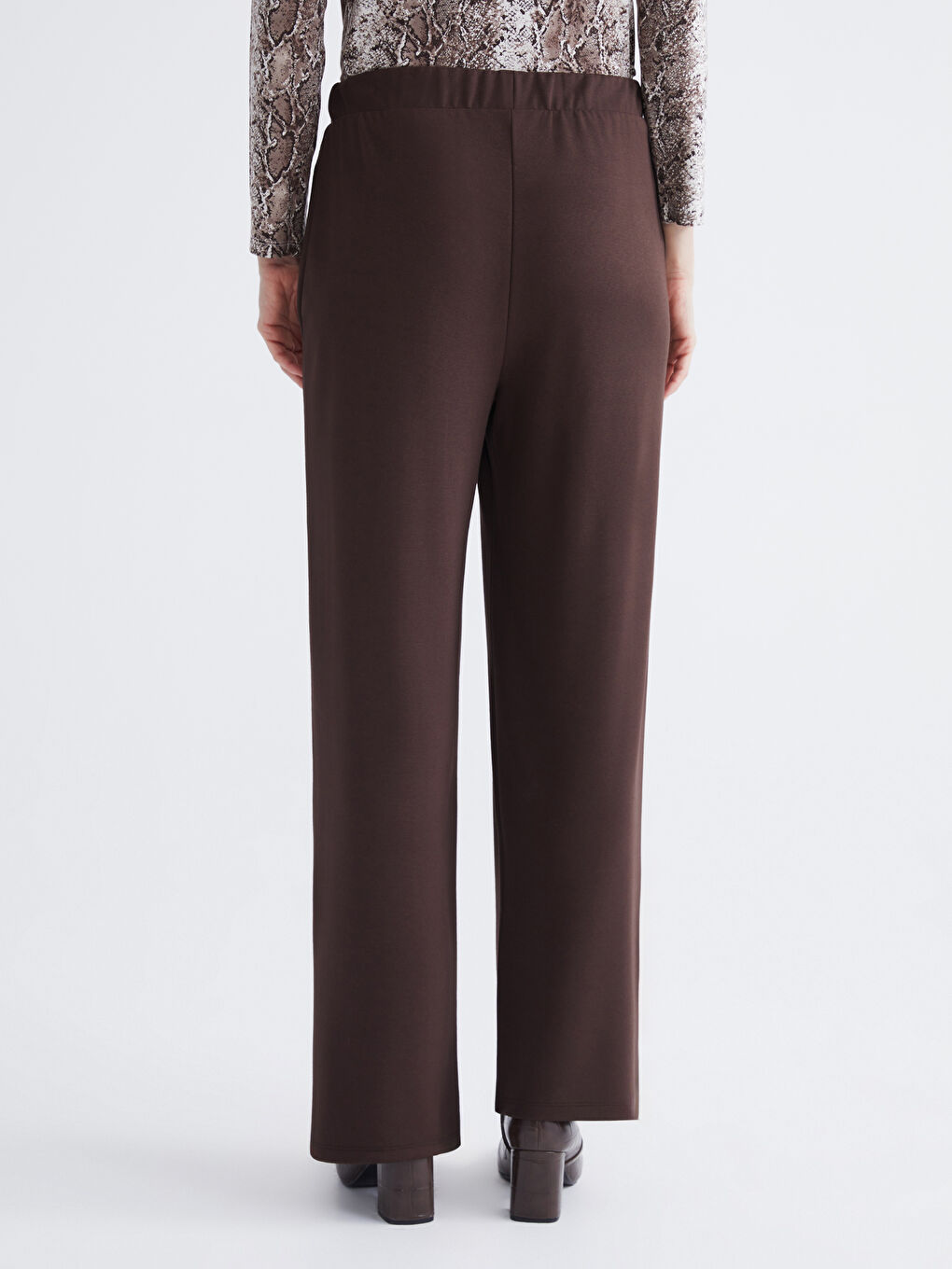 Kahverengi Büyük Beden Beli Lastikli Kadın Pantolon-3