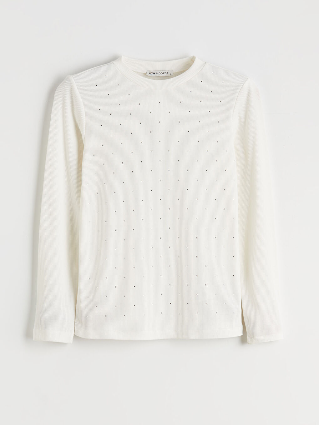 Ekru Bisiklet Yaka Taşlı Kadın Tişört-4