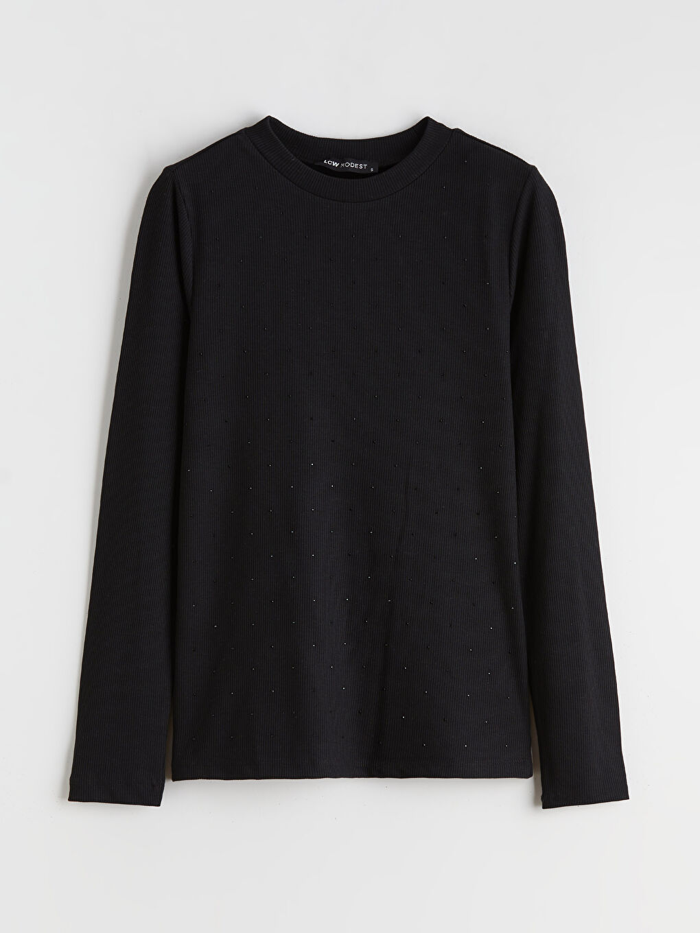 Siyah Bisiklet Yaka Taşlı Kadın Tişört-4