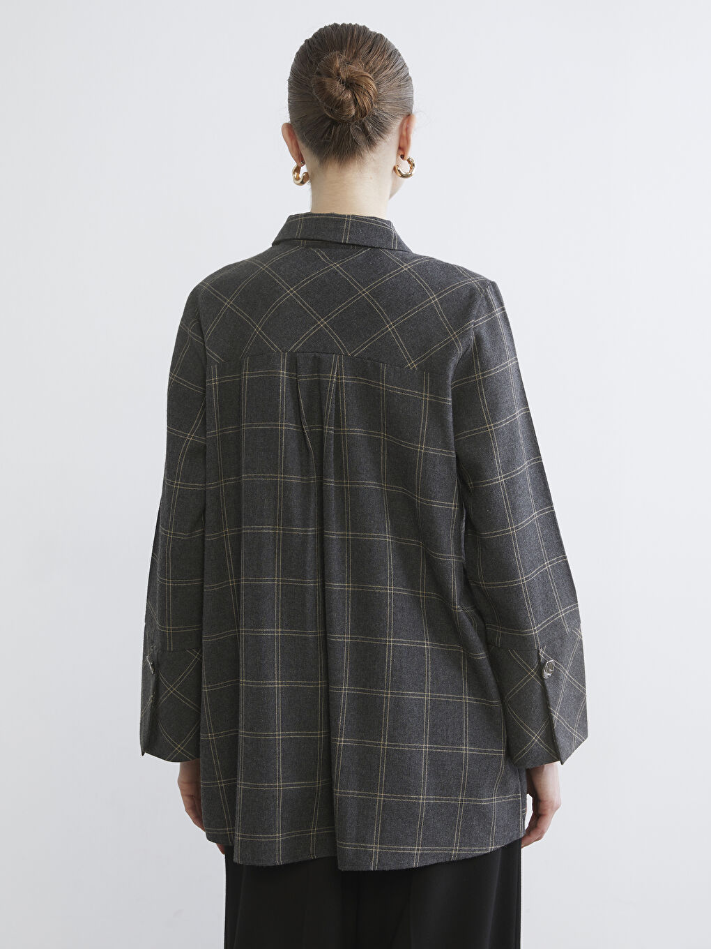 Gri Ekose Kadın Gömlek Tunik-3