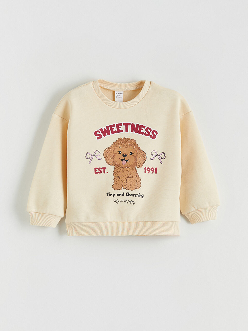 Bej Bisiklet Yaka Baskılı Kız Çocuk Kalın Sweatshirt