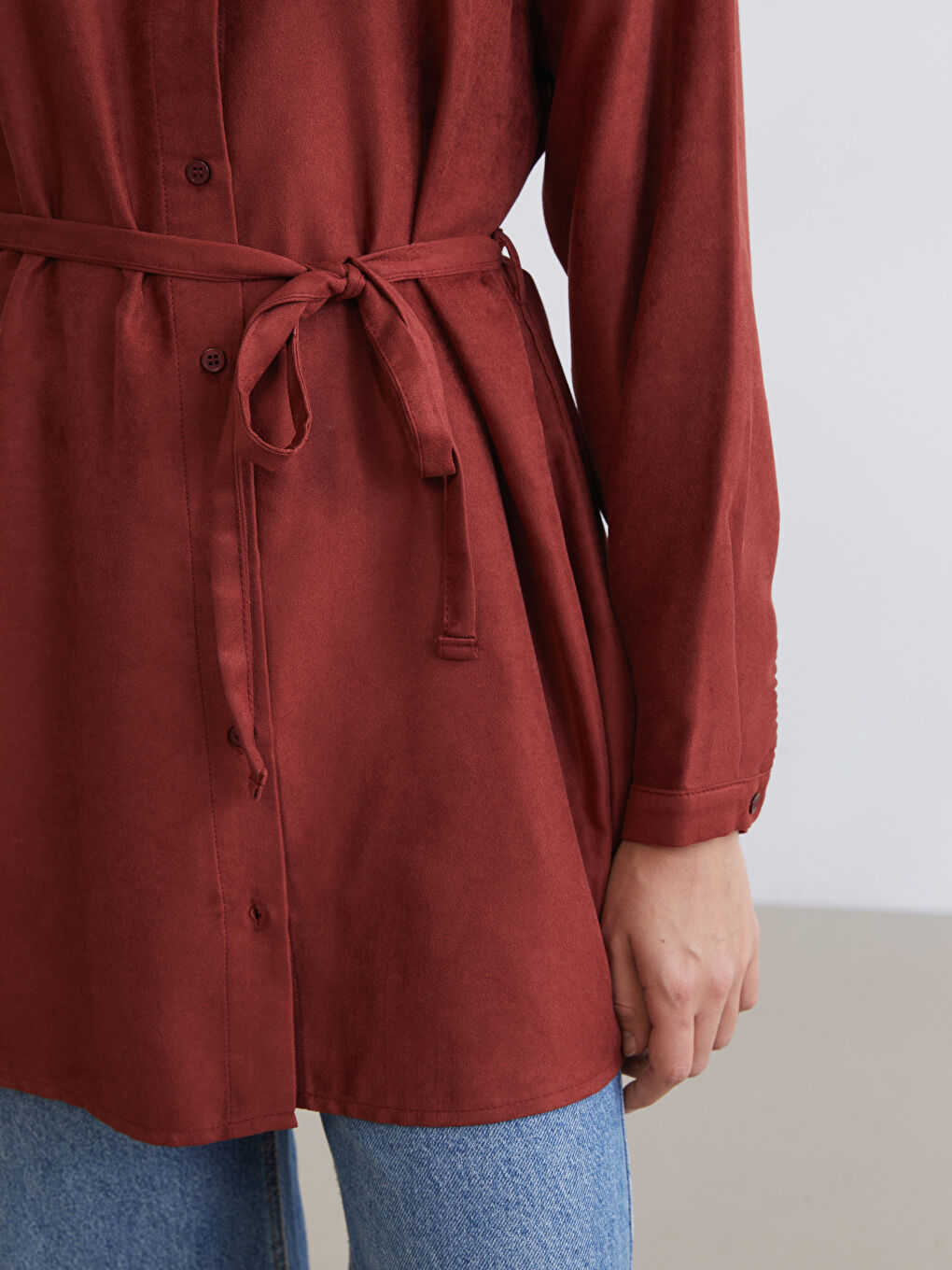 Kahverengi Kadın Süet Görünümlü Gömlek Tunik-2