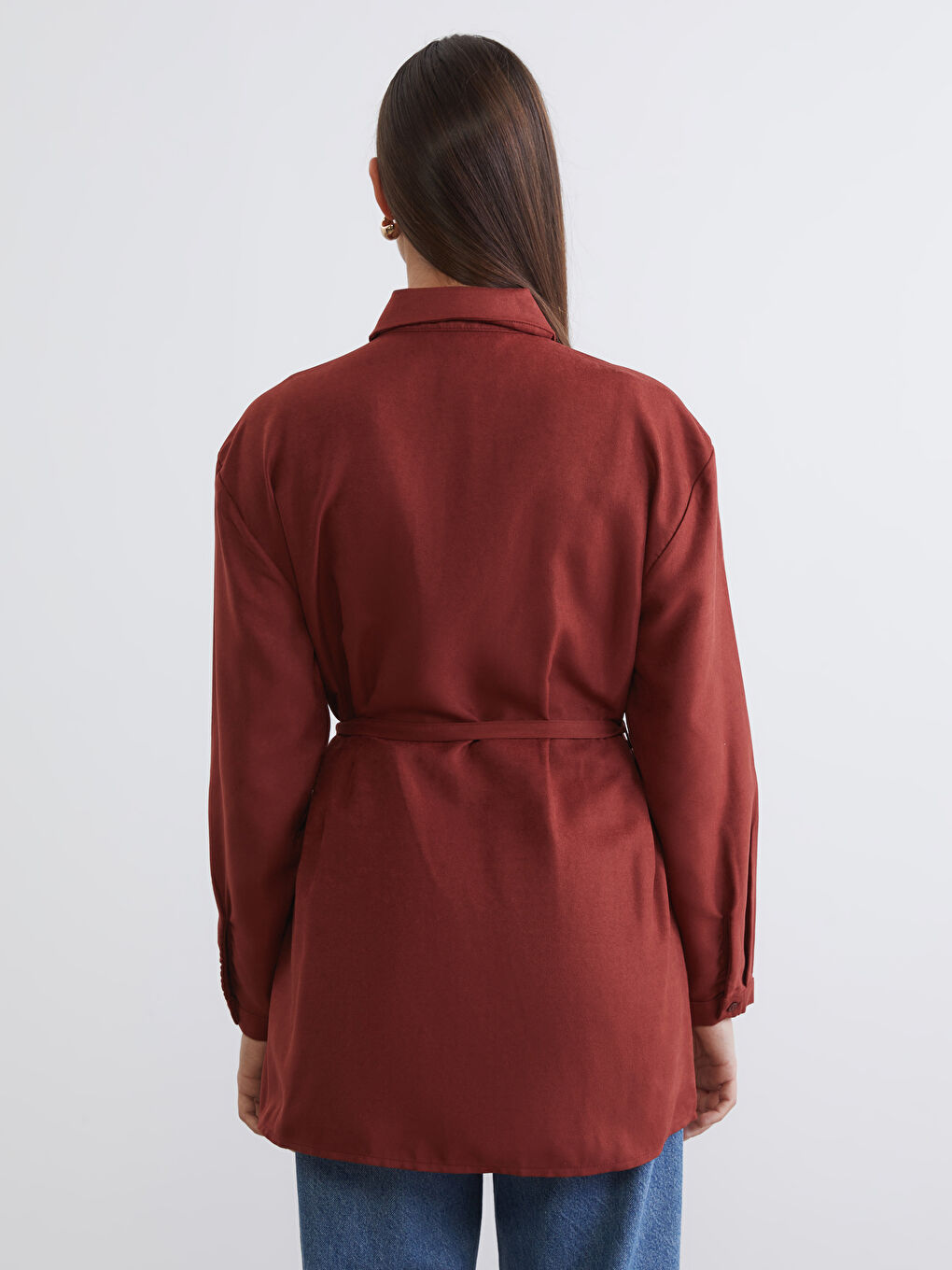 Kahverengi Kadın Süet Görünümlü Gömlek Tunik-3