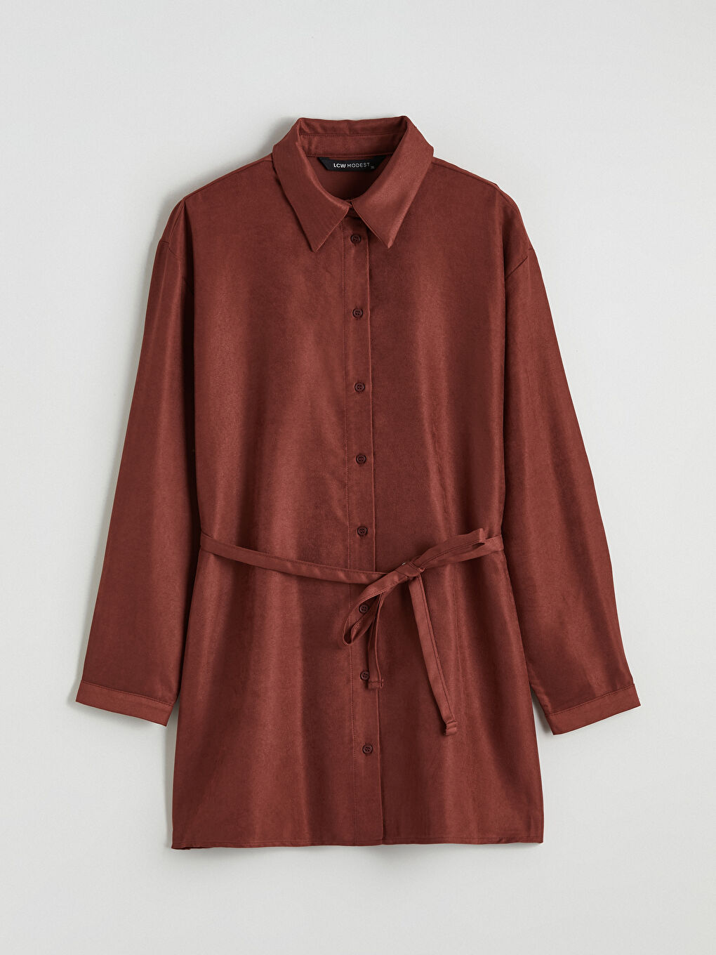 Kahverengi Kadın Süet Görünümlü Gömlek Tunik-4