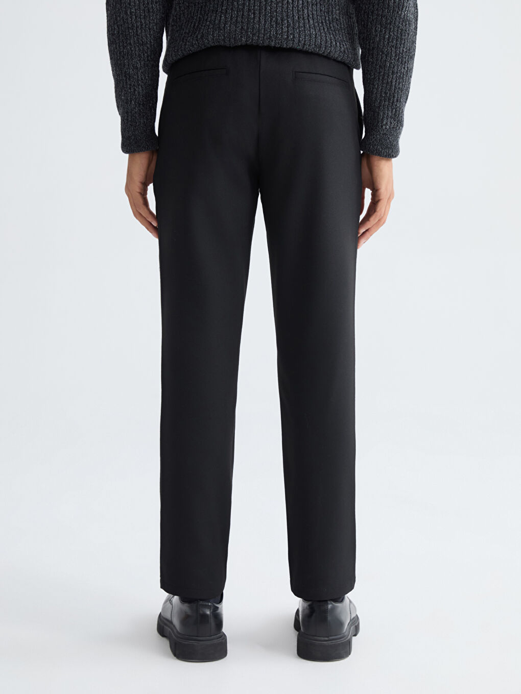 Siyah Standart Kalıp Armürlü Erkek Pantolon-3