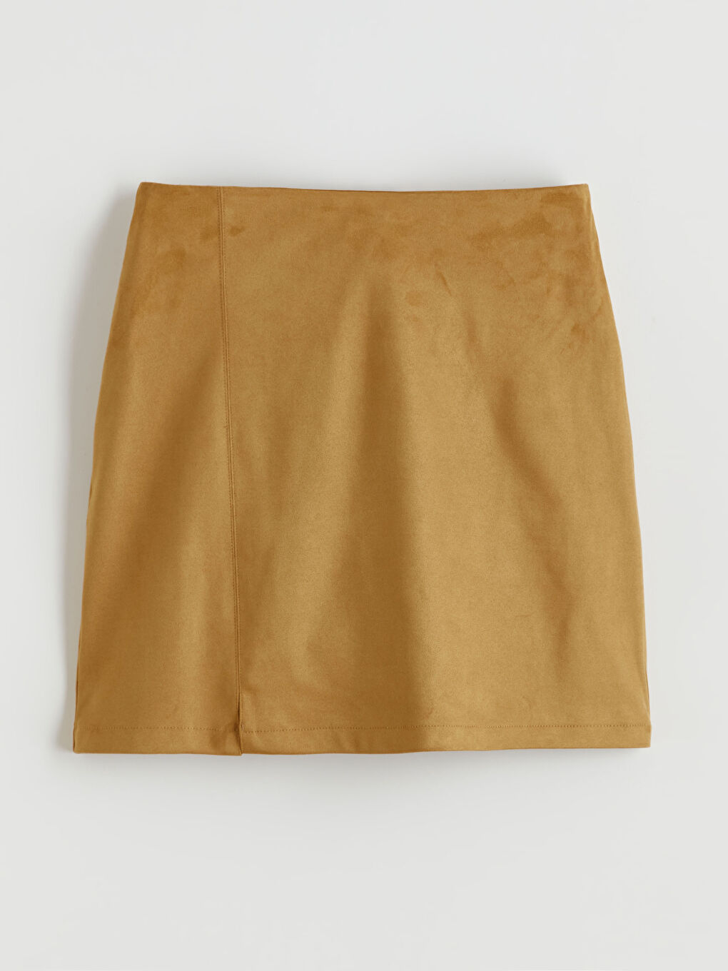 Kahverengi Beli Fermuarlı Süet Mini Etek-4