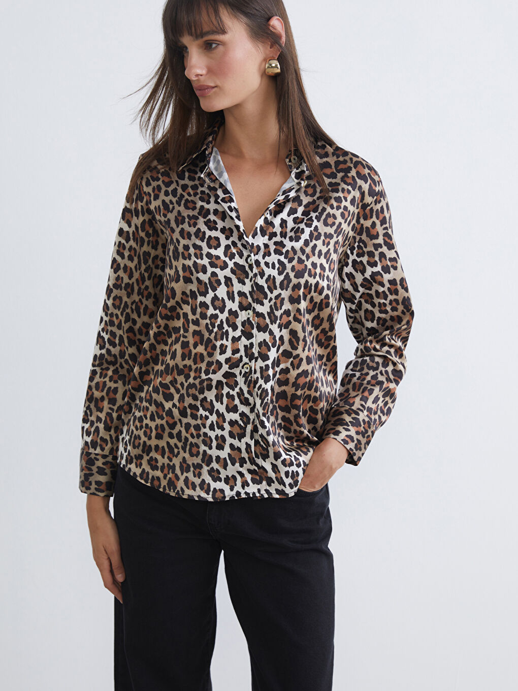 Leopard Print Satin Women's Shirt