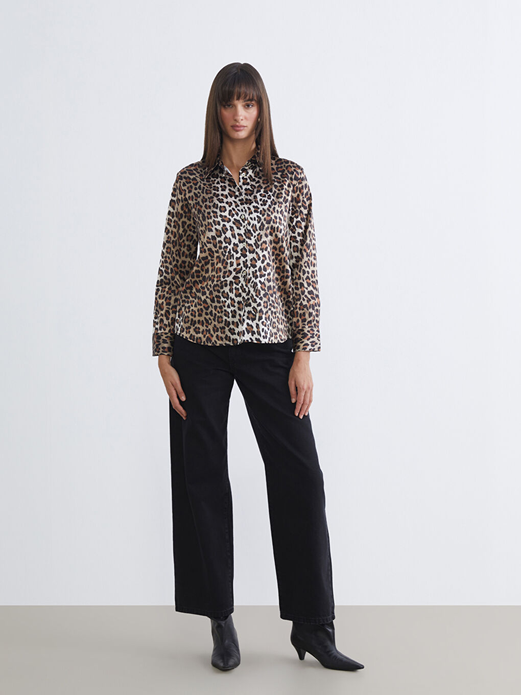 Leopard Print Satin Women's Shirt-1