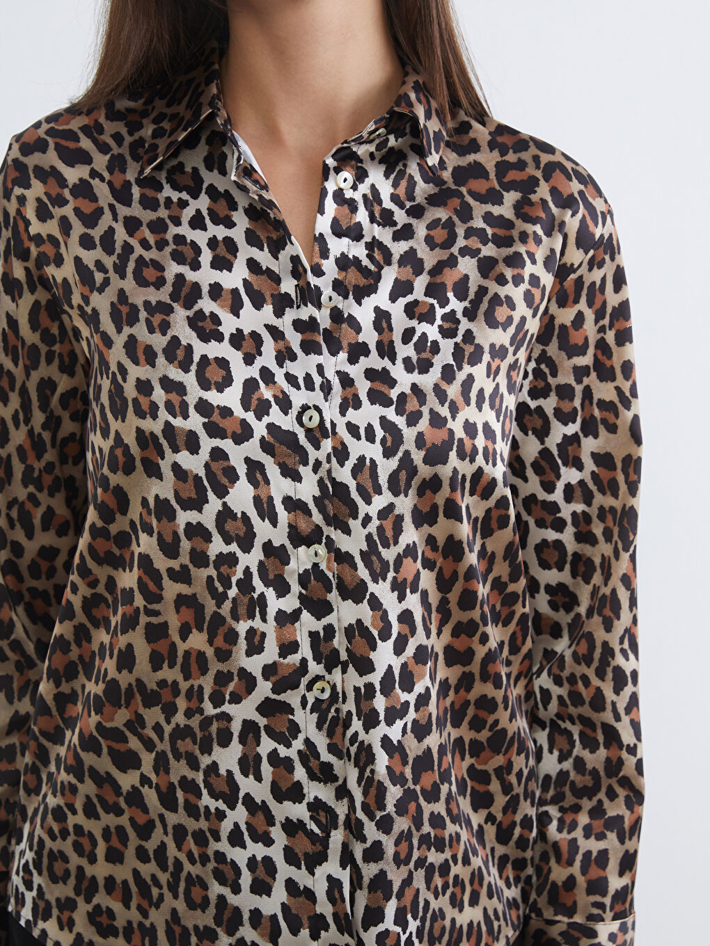 Leopard Print Satin Women's Shirt-2