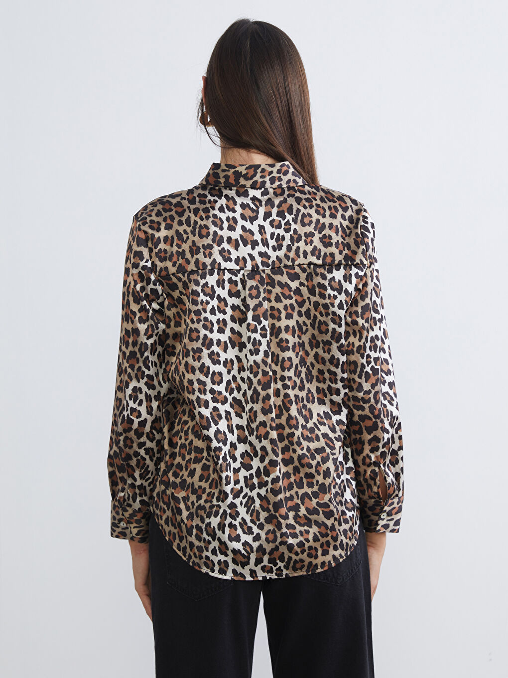 Leopard Print Satin Women's Shirt-3