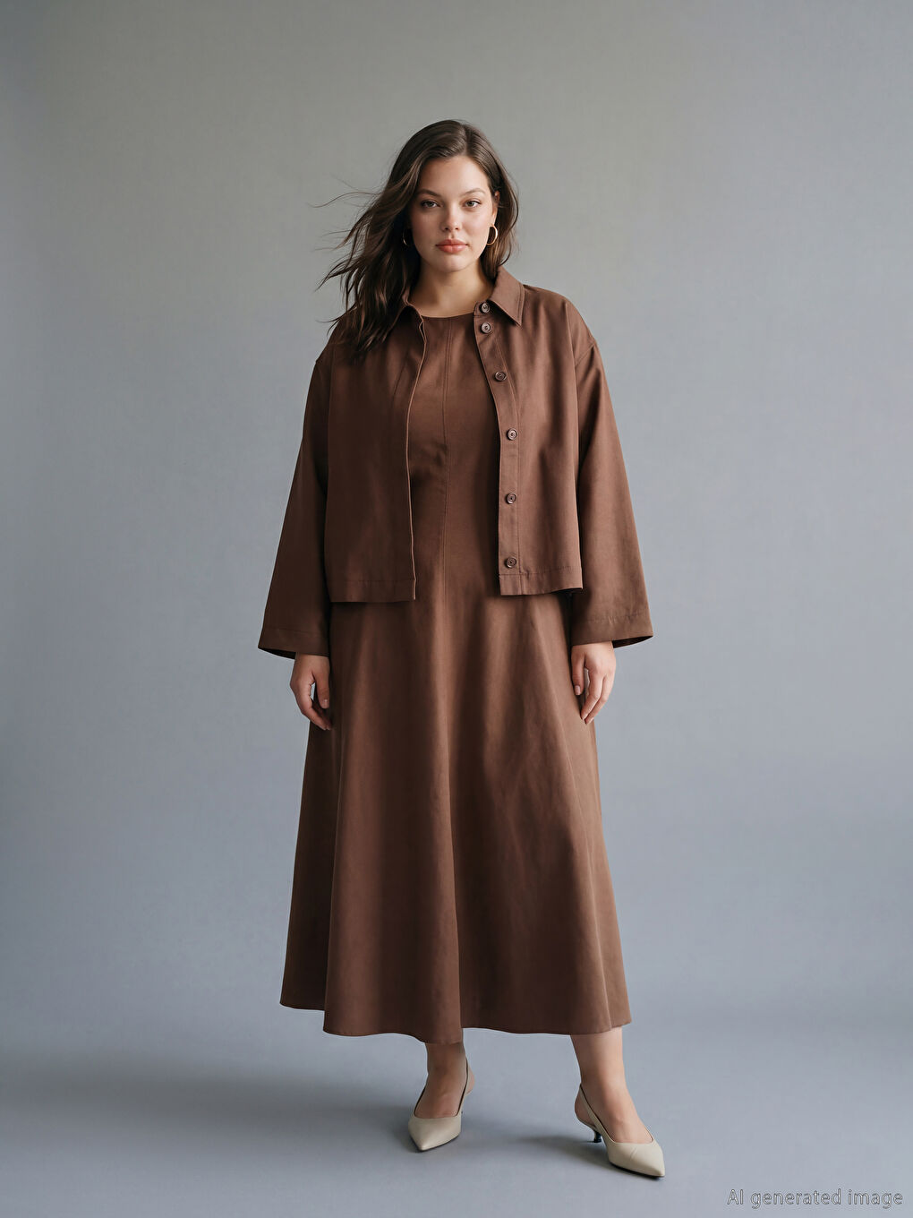 Kahverengi Oversize Kadın Süet Görünümlü Gömlek-5