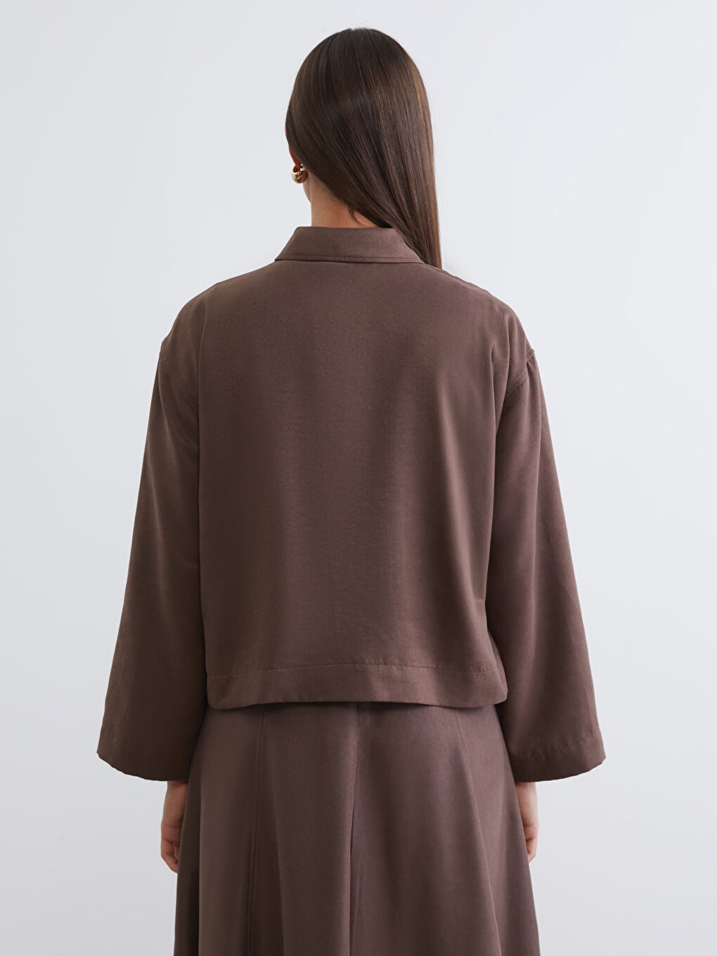Kahverengi Oversize Kadın Süet Görünümlü Gömlek-3