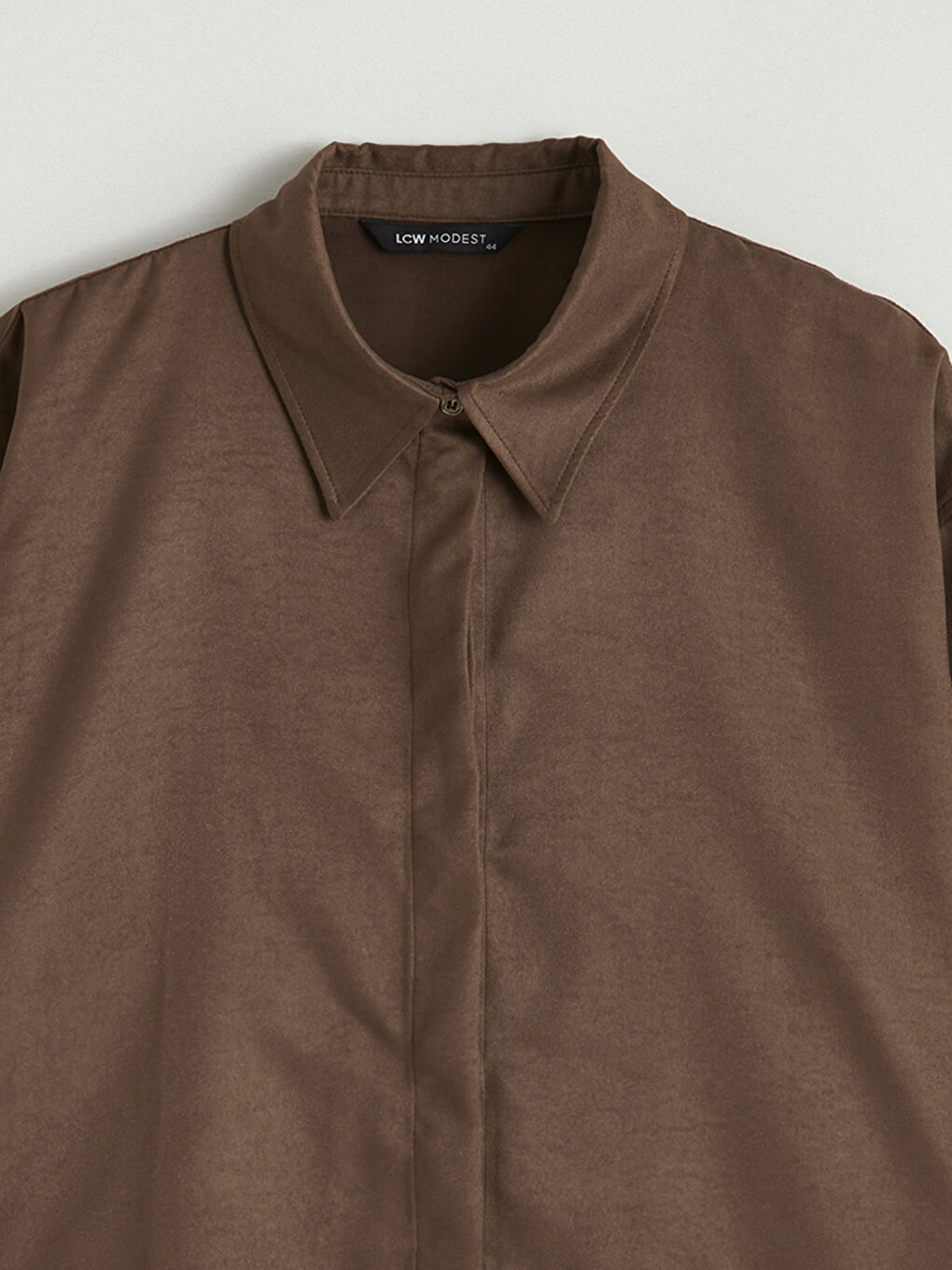 Kahverengi Oversize Kadın Süet Görünümlü Gömlek-5