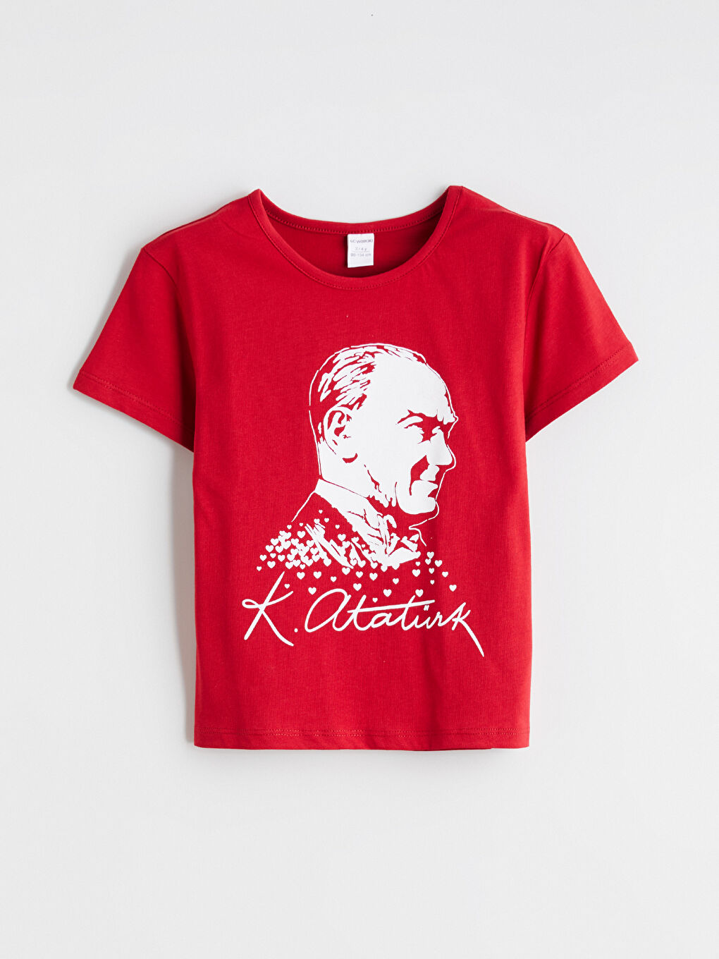 Kırmızı Bisiklet Yaka Atatürk Baskılı Kız Çocuk Tişört