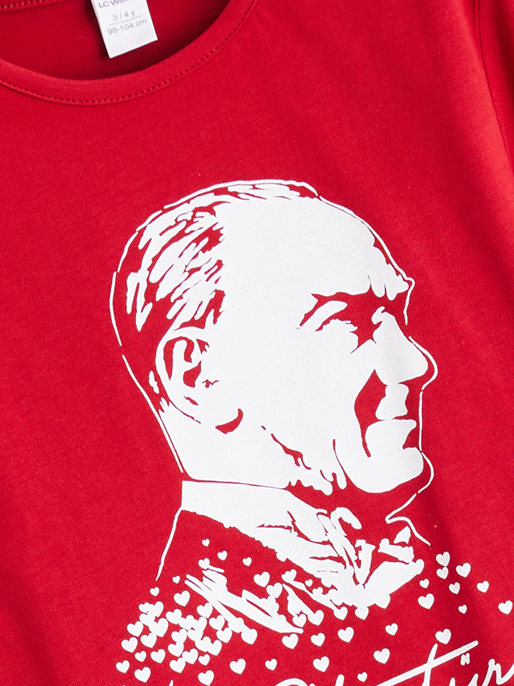 Kırmızı Bisiklet Yaka Atatürk Baskılı Kız Çocuk Tişört-1