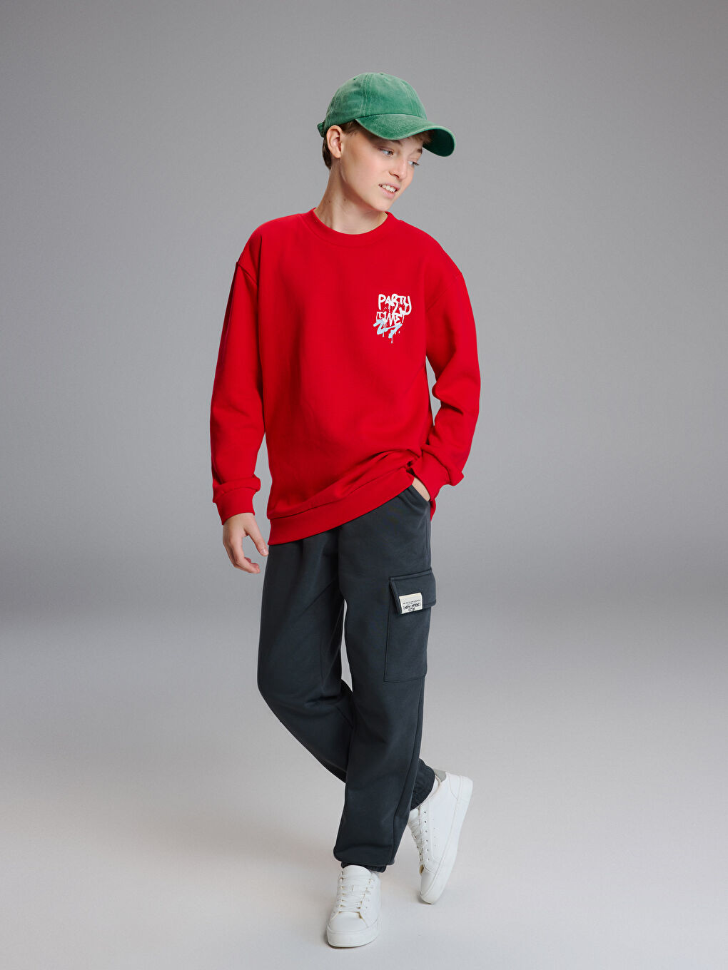 Antrasit Beli Lastikli Erkek Çocuk Kalın Kargo Eşofman Altı-1