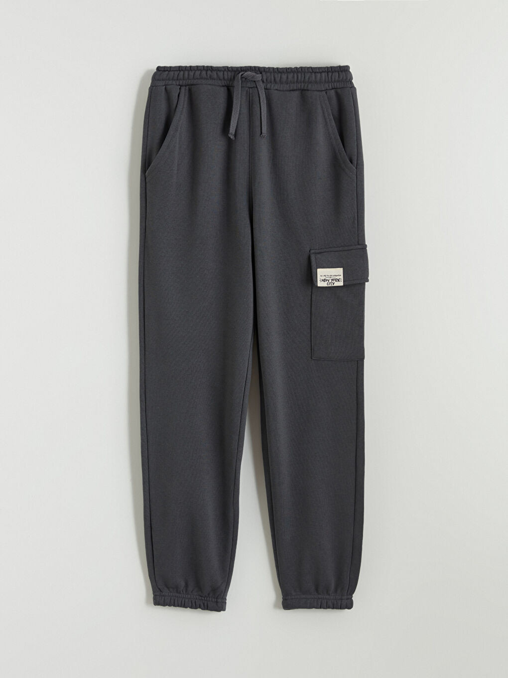 Antrasit Beli Lastikli Erkek Çocuk Kalın Kargo Eşofman Altı-2