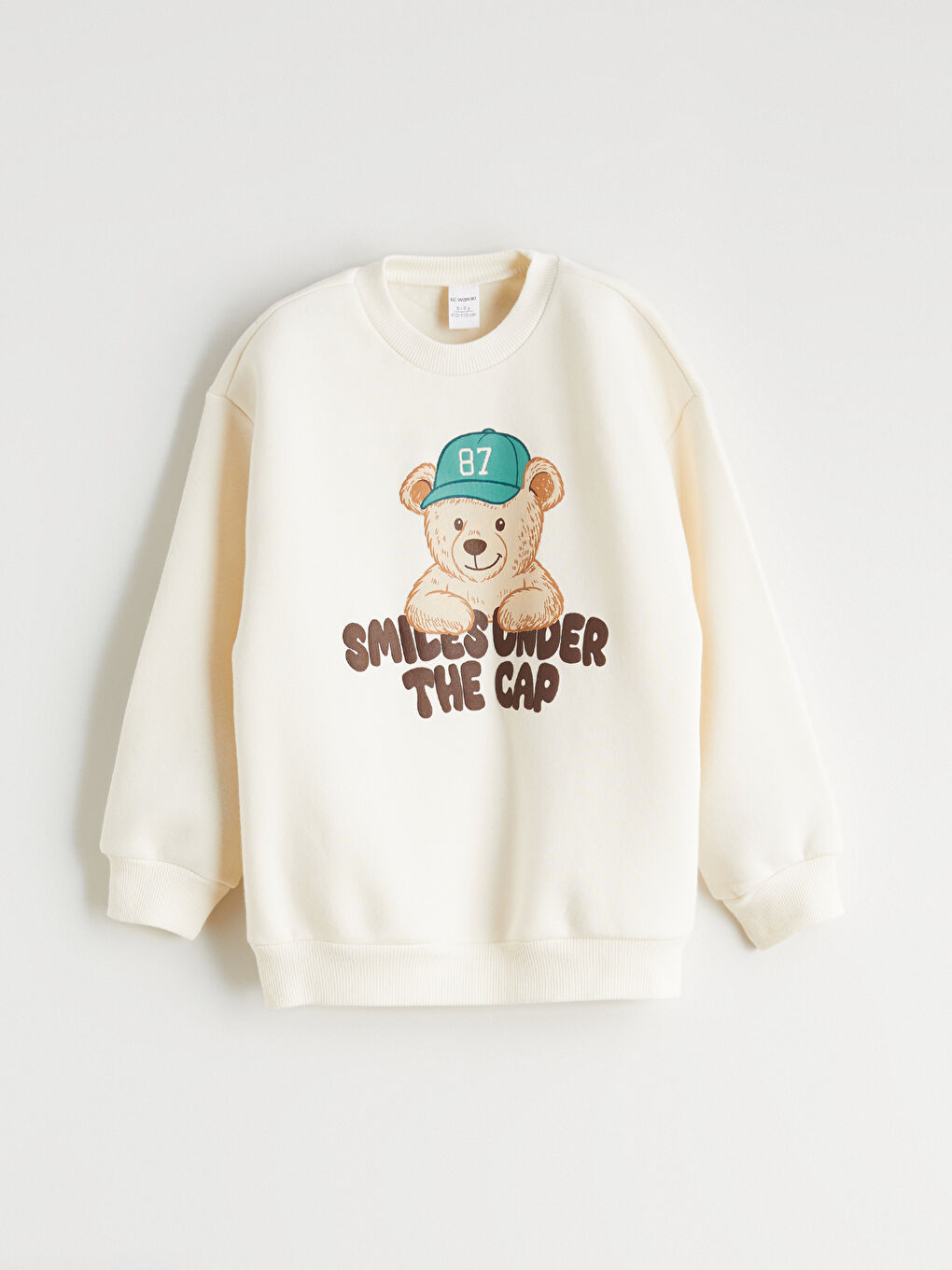 Bej Bisiklet Yaka Ayı Teddy Baskılı Erkek Çocuk Sweatshirt-2