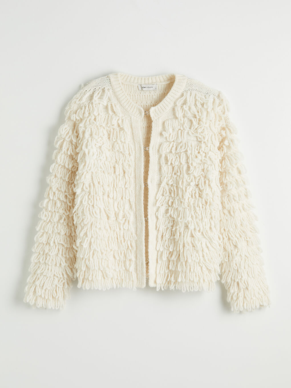 Ekru Bisiklet Yaka Püskül Detaylı Kadın Triko Hırka-4