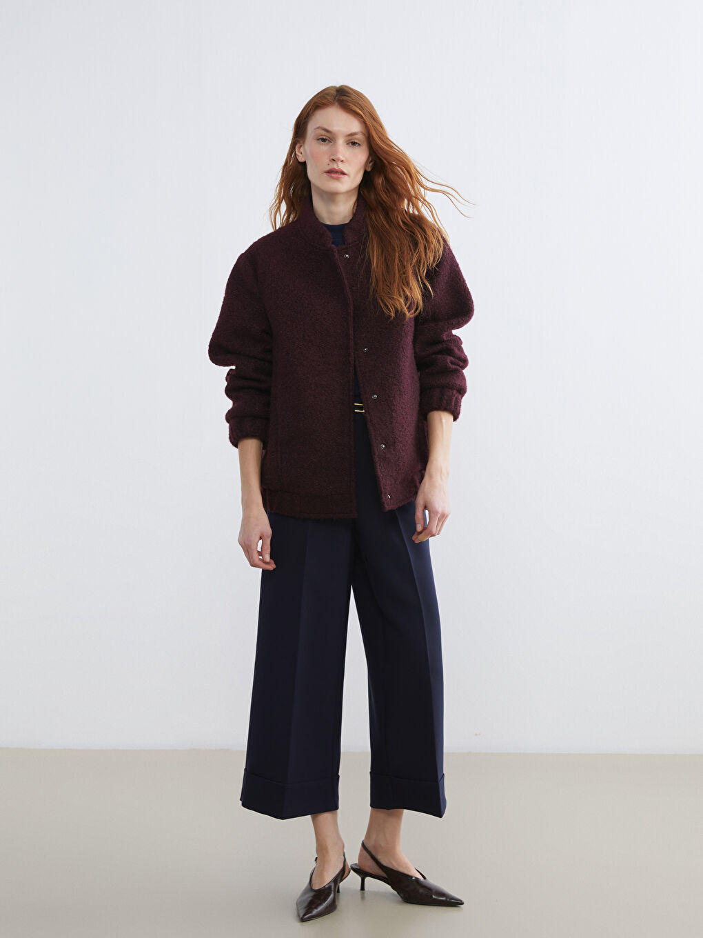 Mürdüm Dik Yaka Kadın Teddy Kaban-1