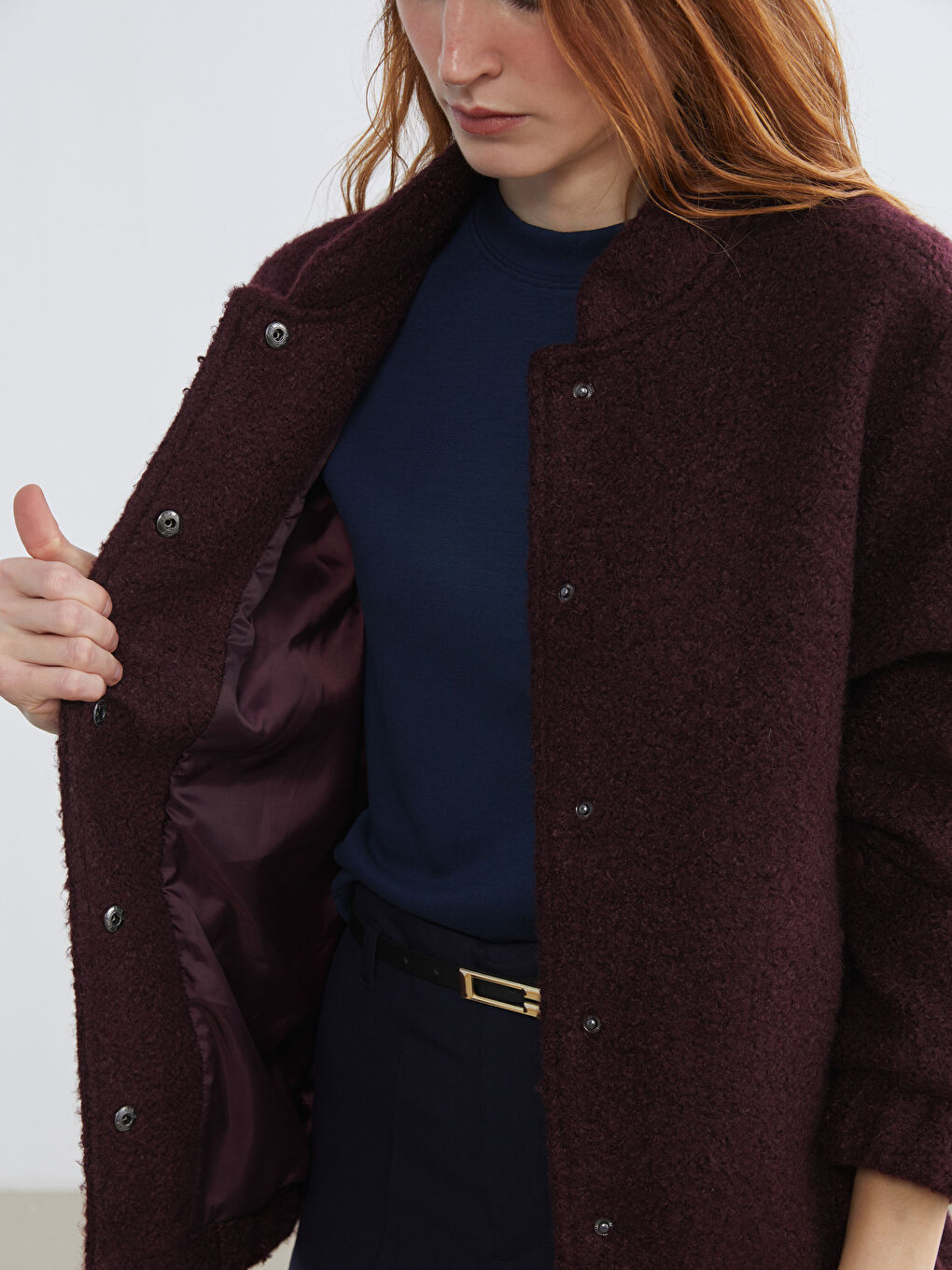 Mürdüm Dik Yaka Kadın Teddy Kaban-3