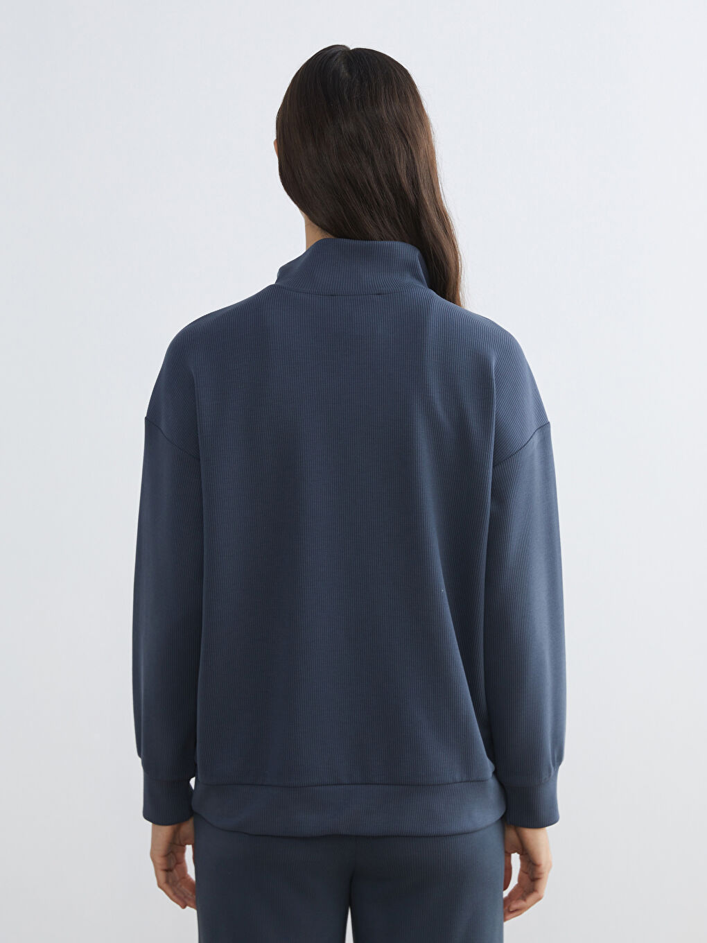 Lacivert Dik Yaka Kadın Sweatshirt-3