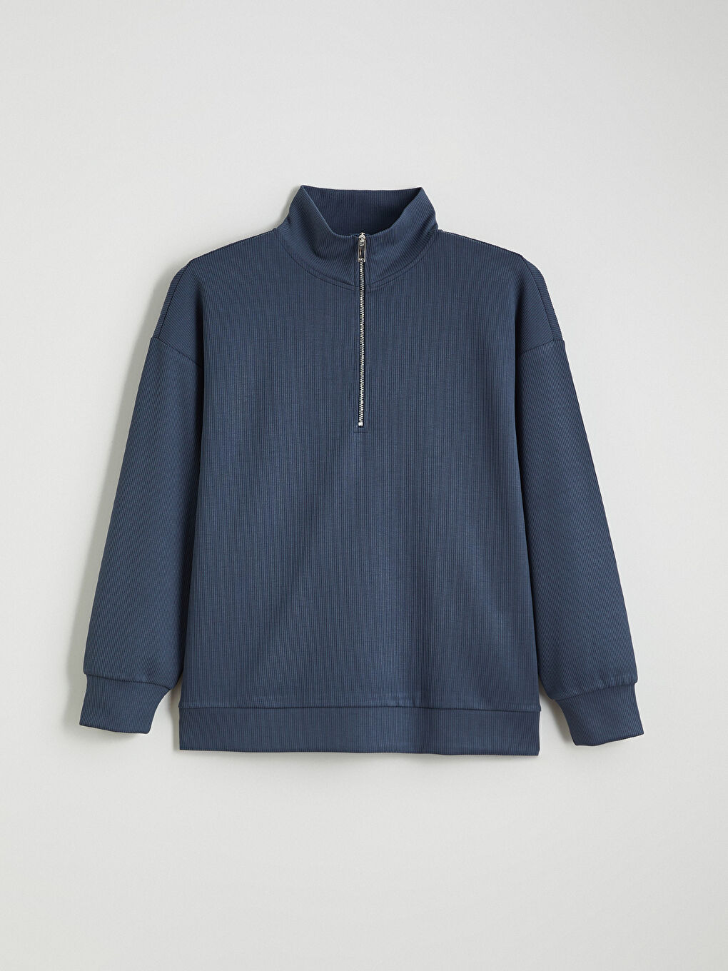 Lacivert Dik Yaka Kadın Sweatshirt-4