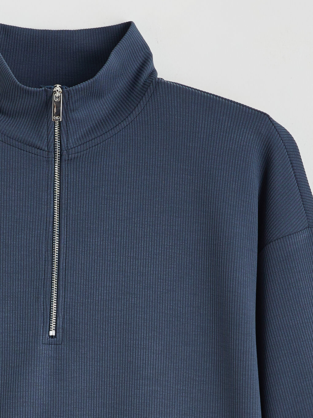 Lacivert Dik Yaka Kadın Sweatshirt-5