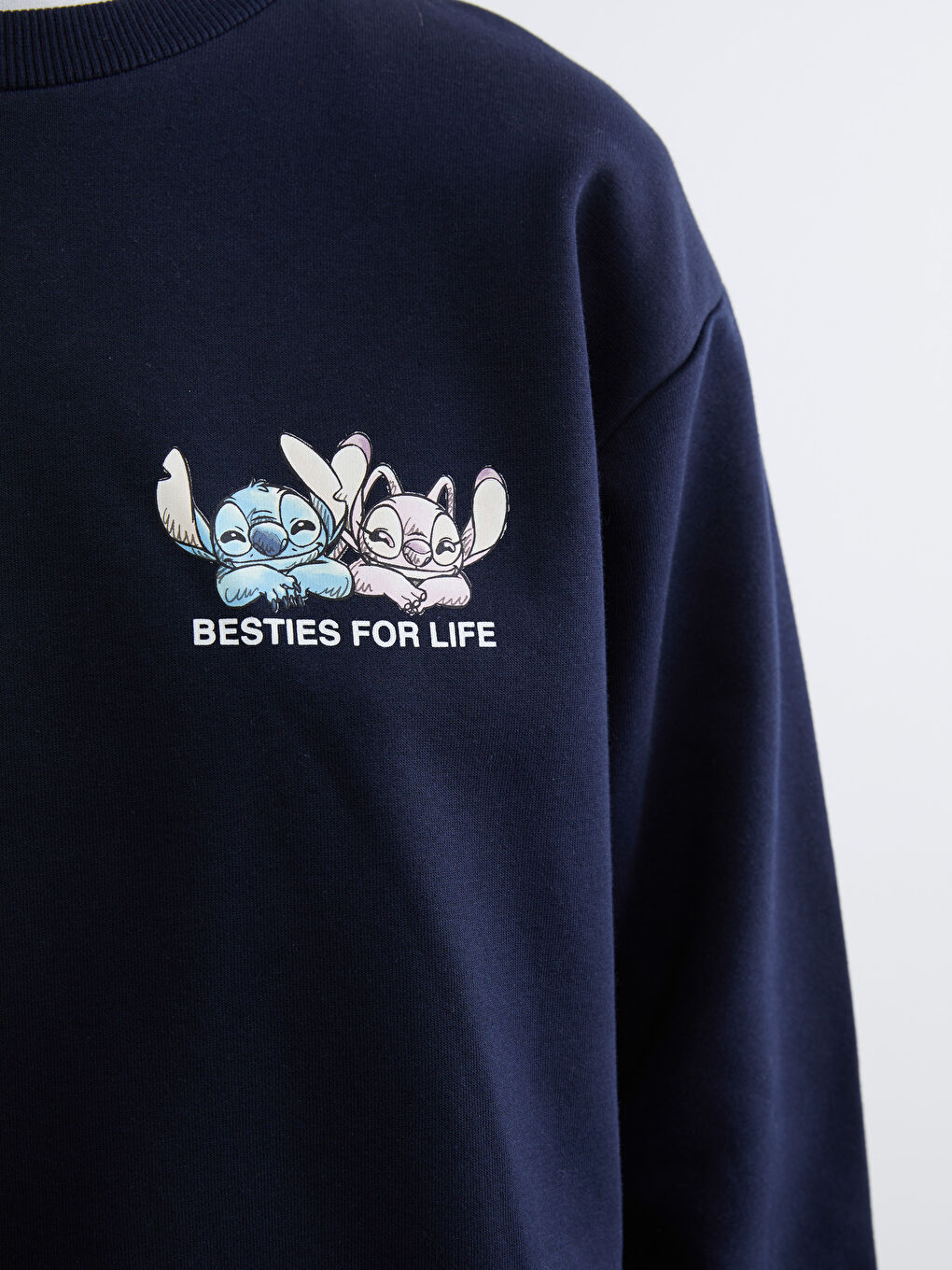 Lacivert Lilo & Stitch Baskılı Kadın Kalın Sweatshirt-2