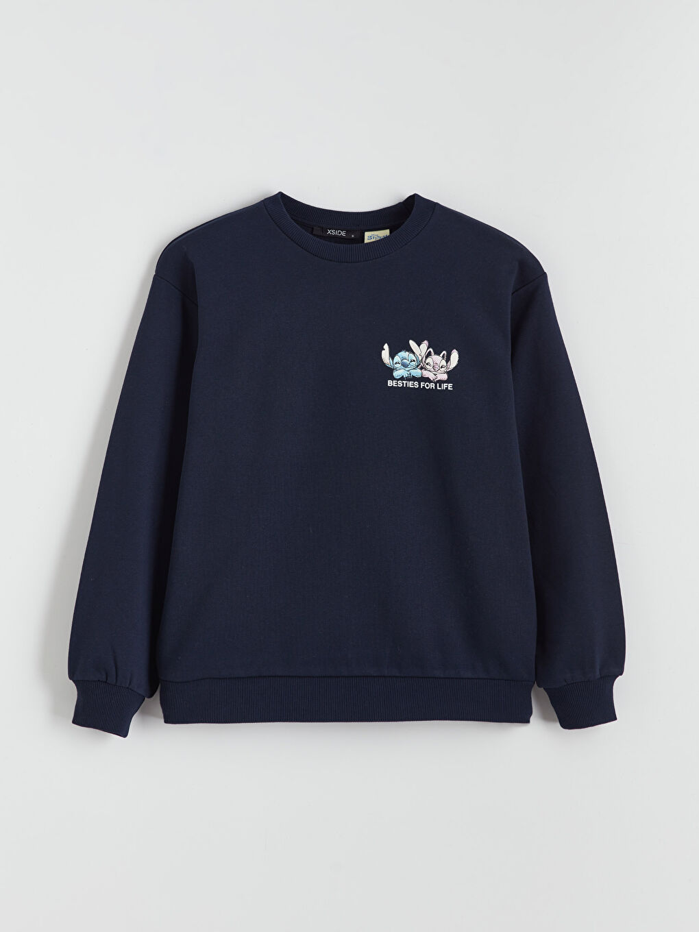 Lacivert Lilo & Stitch Baskılı Kadın Kalın Sweatshirt-4