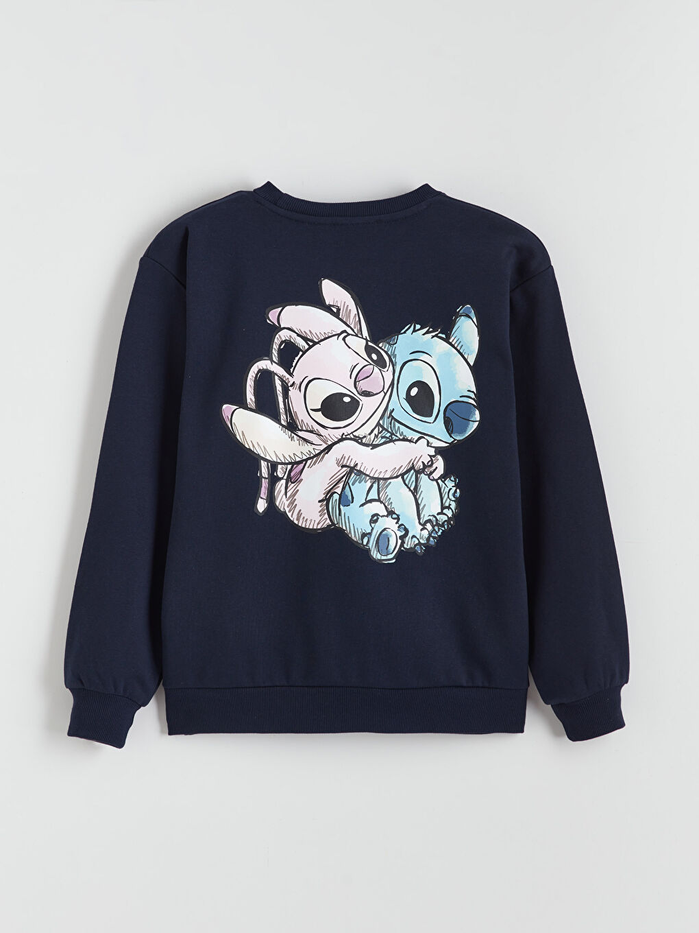 Lacivert Lilo & Stitch Baskılı Kadın Kalın Sweatshirt-5