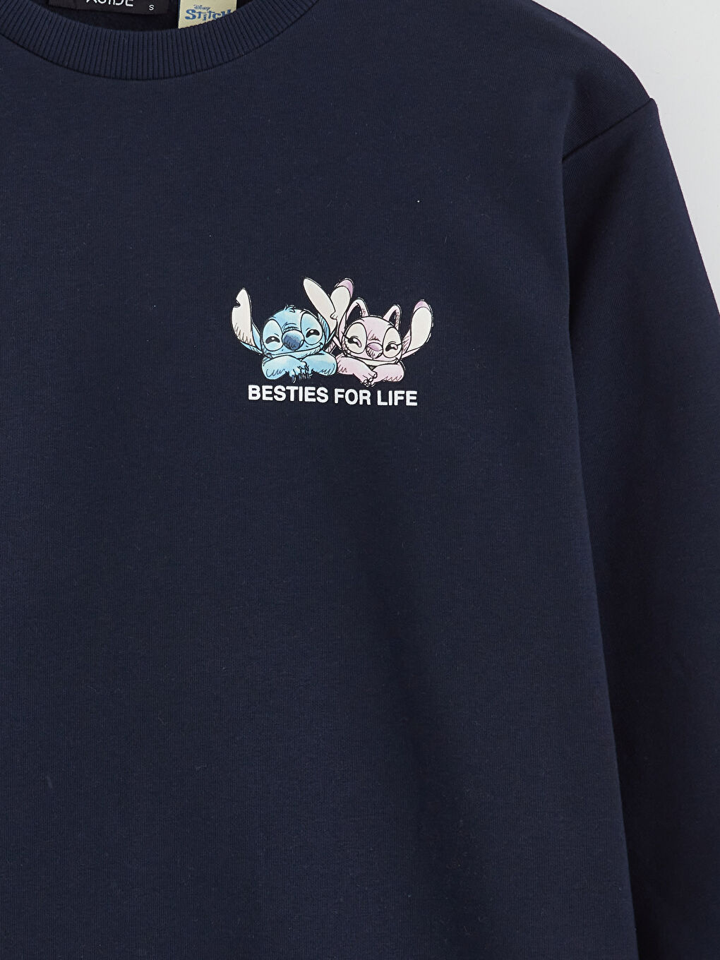 Lacivert Lilo & Stitch Baskılı Kadın Kalın Sweatshirt-6