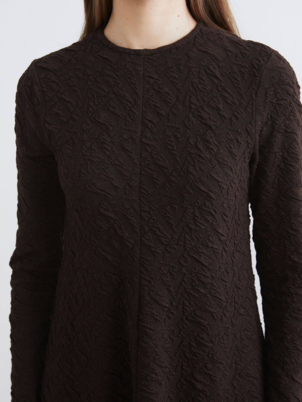 Kahverengi Bisiklet Yaka Dokulu Elbise-2