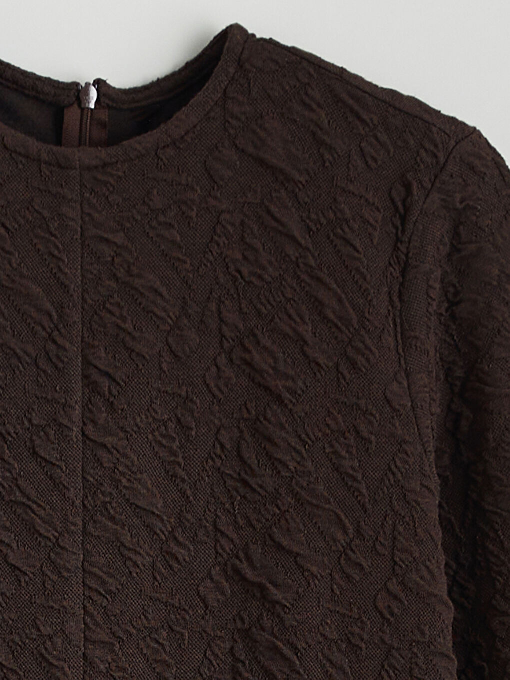 Kahverengi Bisiklet Yaka Dokulu Elbise-5