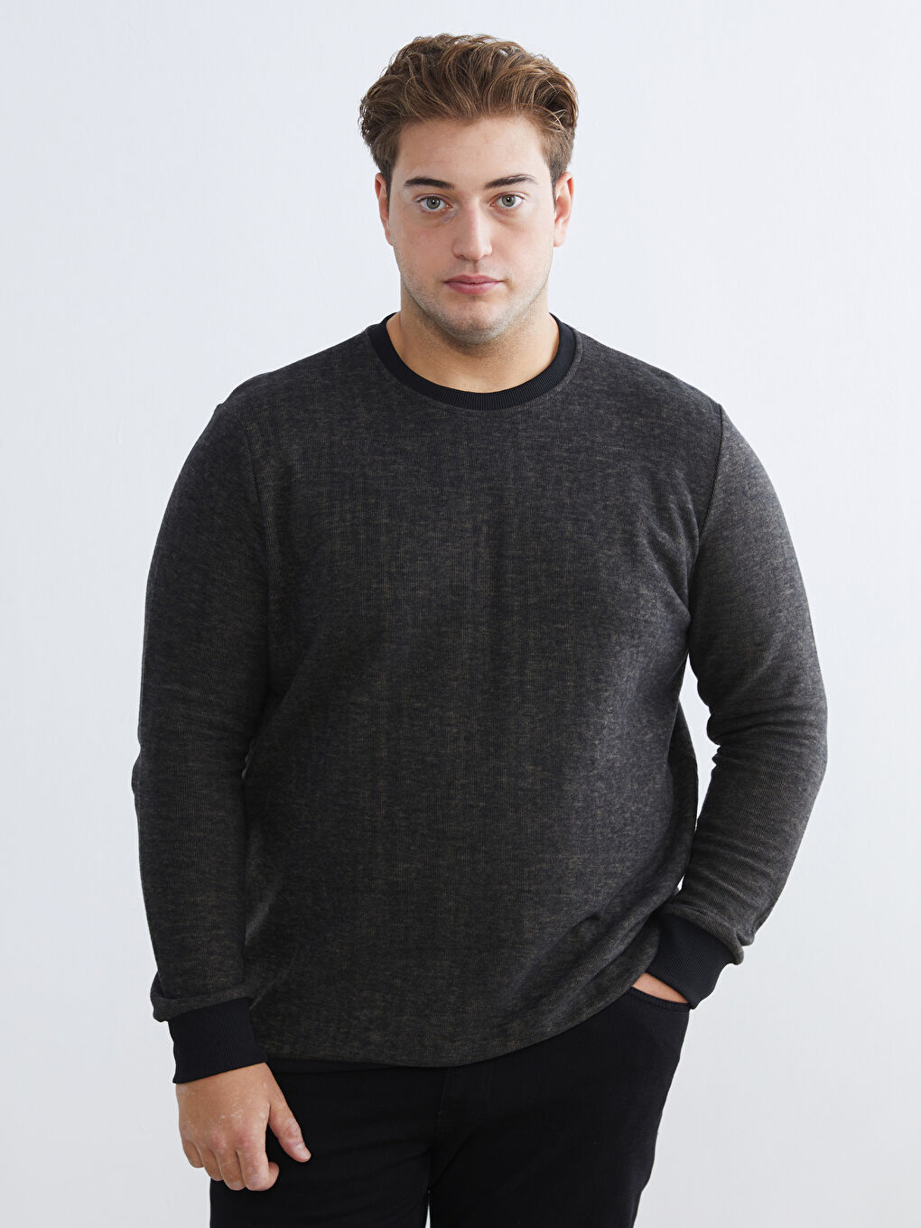 Kahverengi Bisiklet Yaka Erkek Sweatshirt