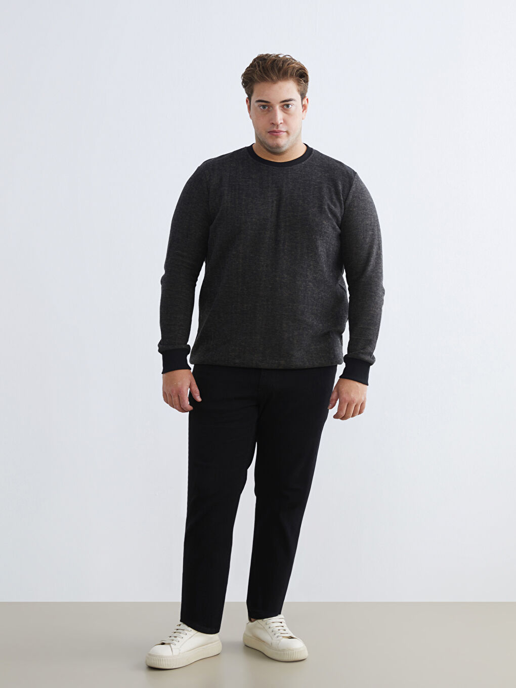 Kahverengi Bisiklet Yaka Erkek Sweatshirt-1