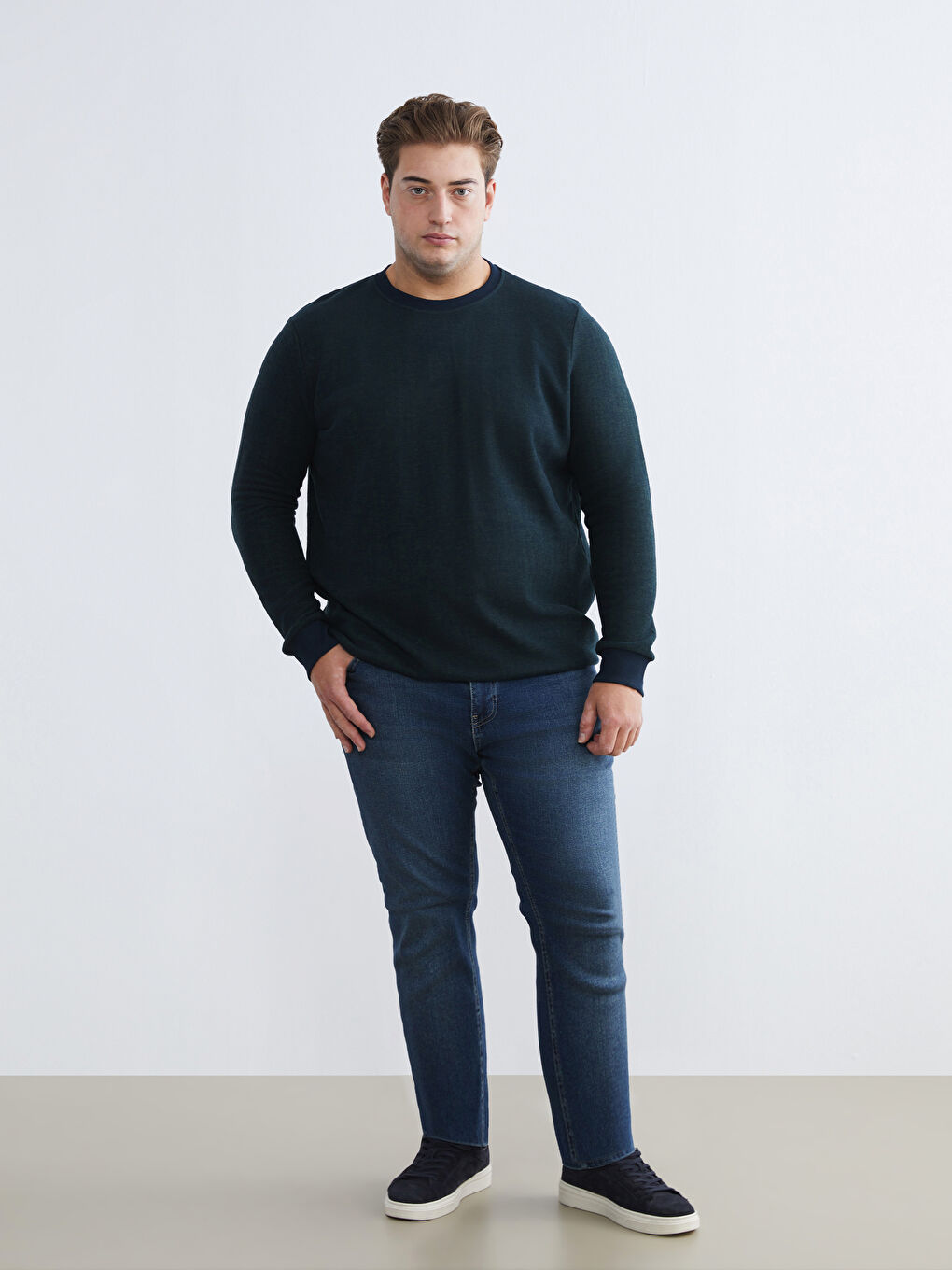 Haki Bisiklet Yaka Erkek Sweatshirt-1