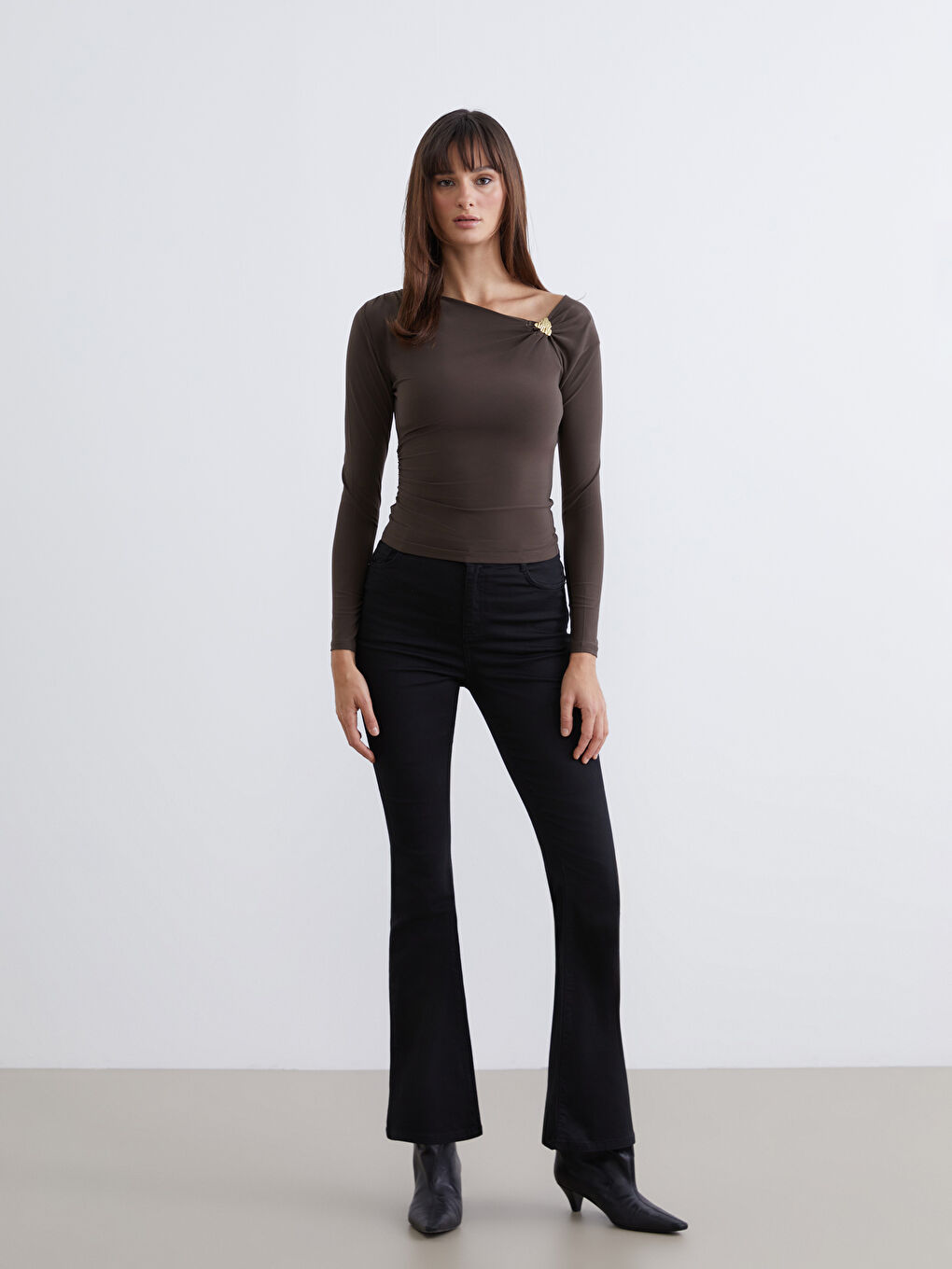 Slash Neck Ruched Blouse-1