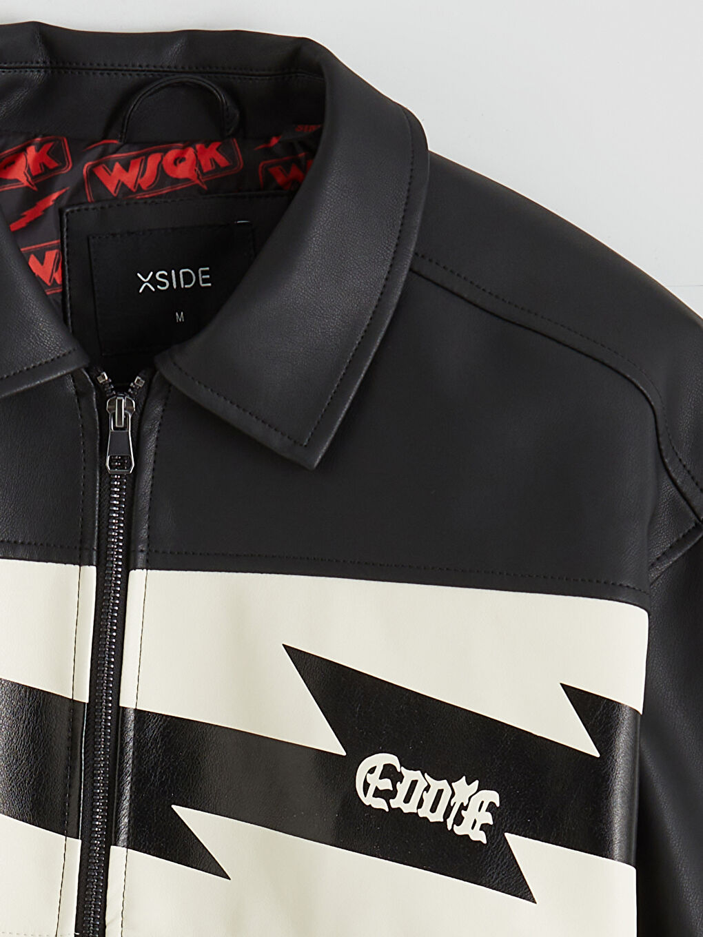 Siyah Rahat Kalıp Stranger Things Baskılı Erkek Deri Görünümlü Ceket-6