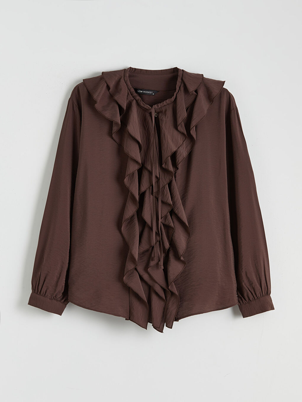 Kahverengi Bisiklet Yaka Fırfırlı Bluz-4