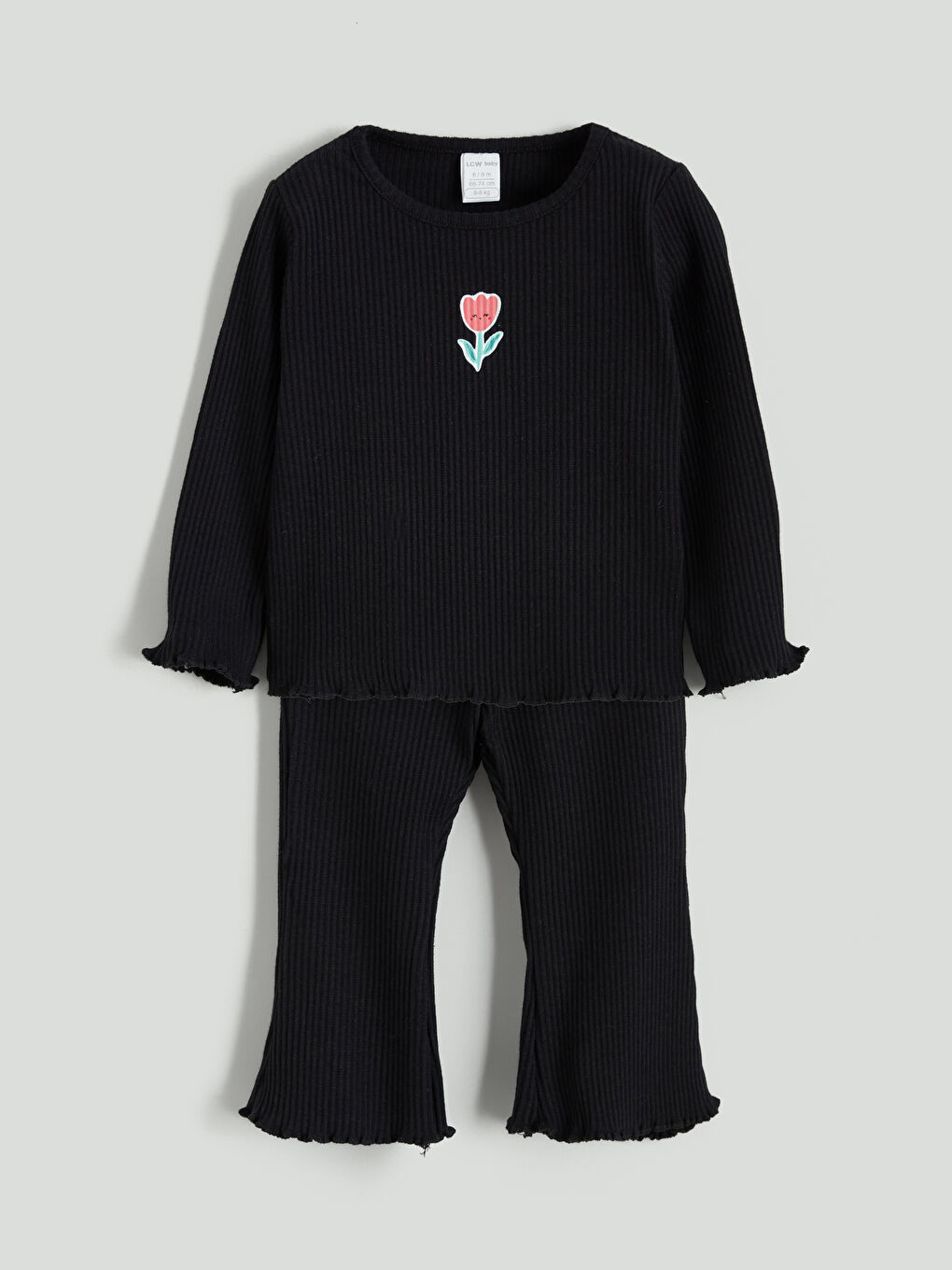 Siyah Bisiklet Yaka Kız Bebek Tişört ve Tayt