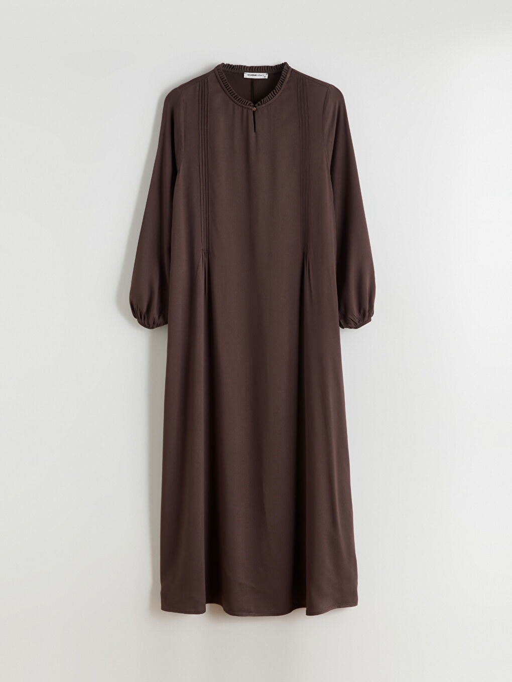 Kahverengi Fırfırlı Bisiklet Yaka Pile Detaylı Elbise-4