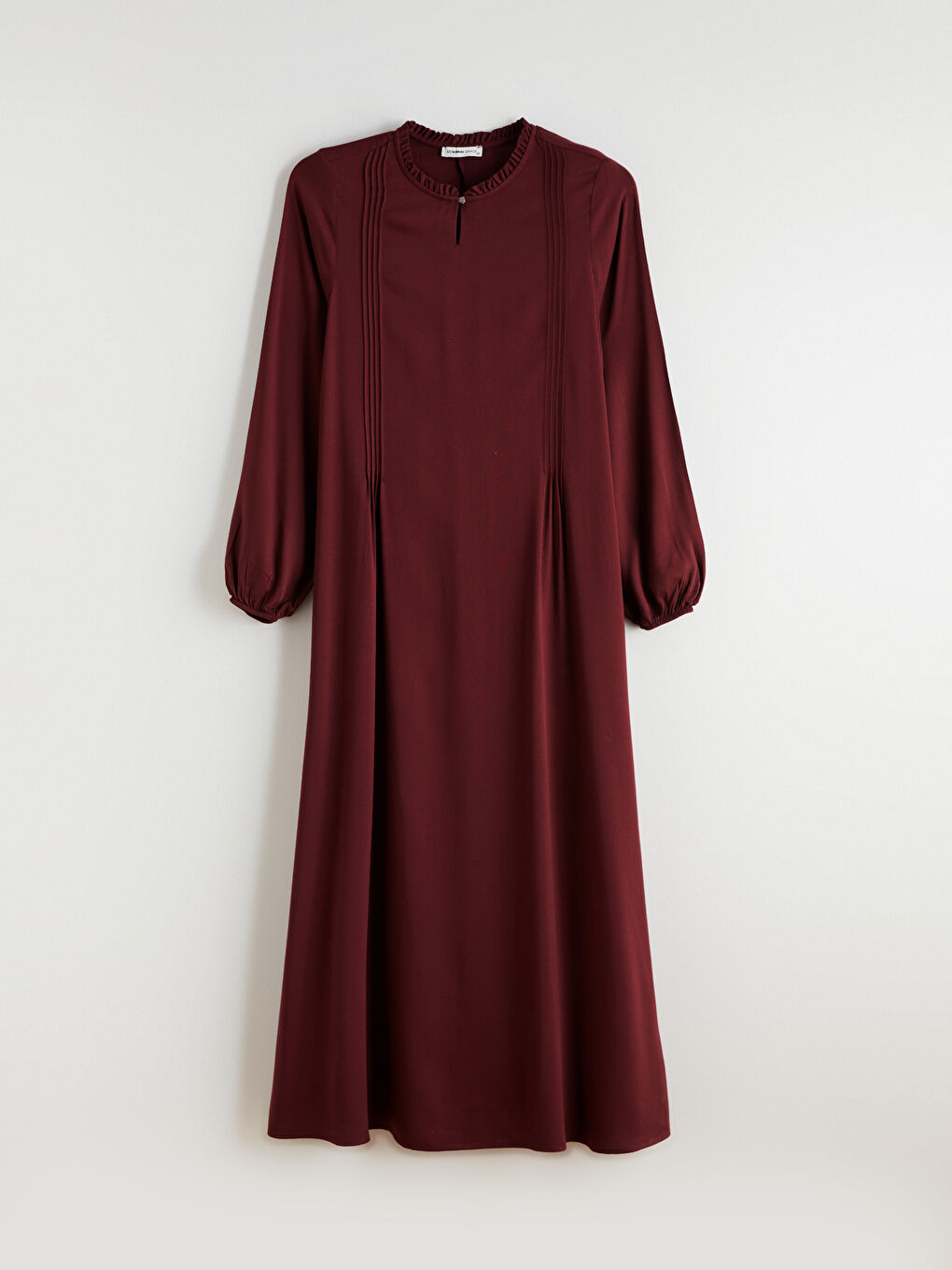 Kahverengi Fırfırlı Bisiklet Yaka Pile Detaylı Elbise-4